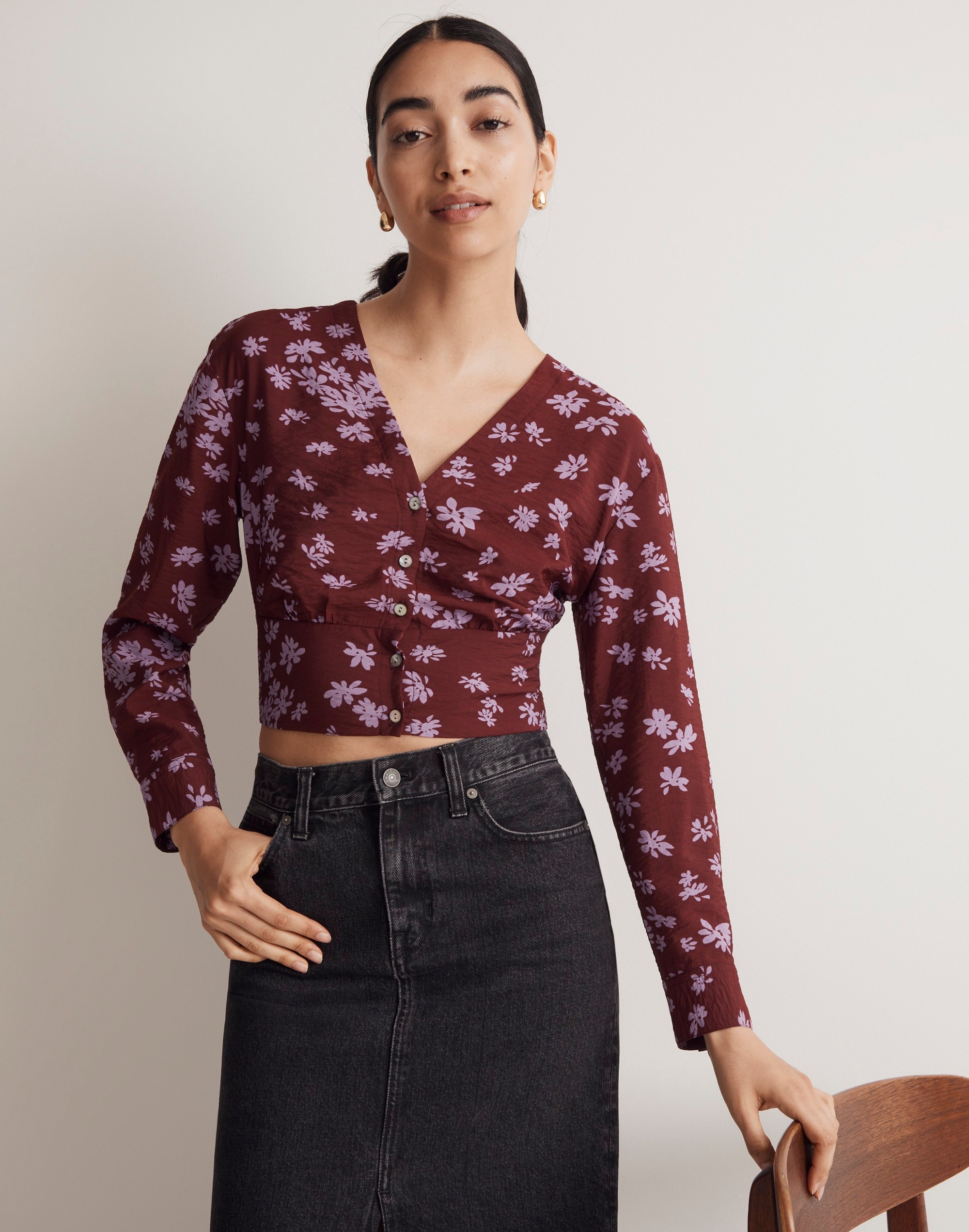 V-Neck Button-Front Shirt