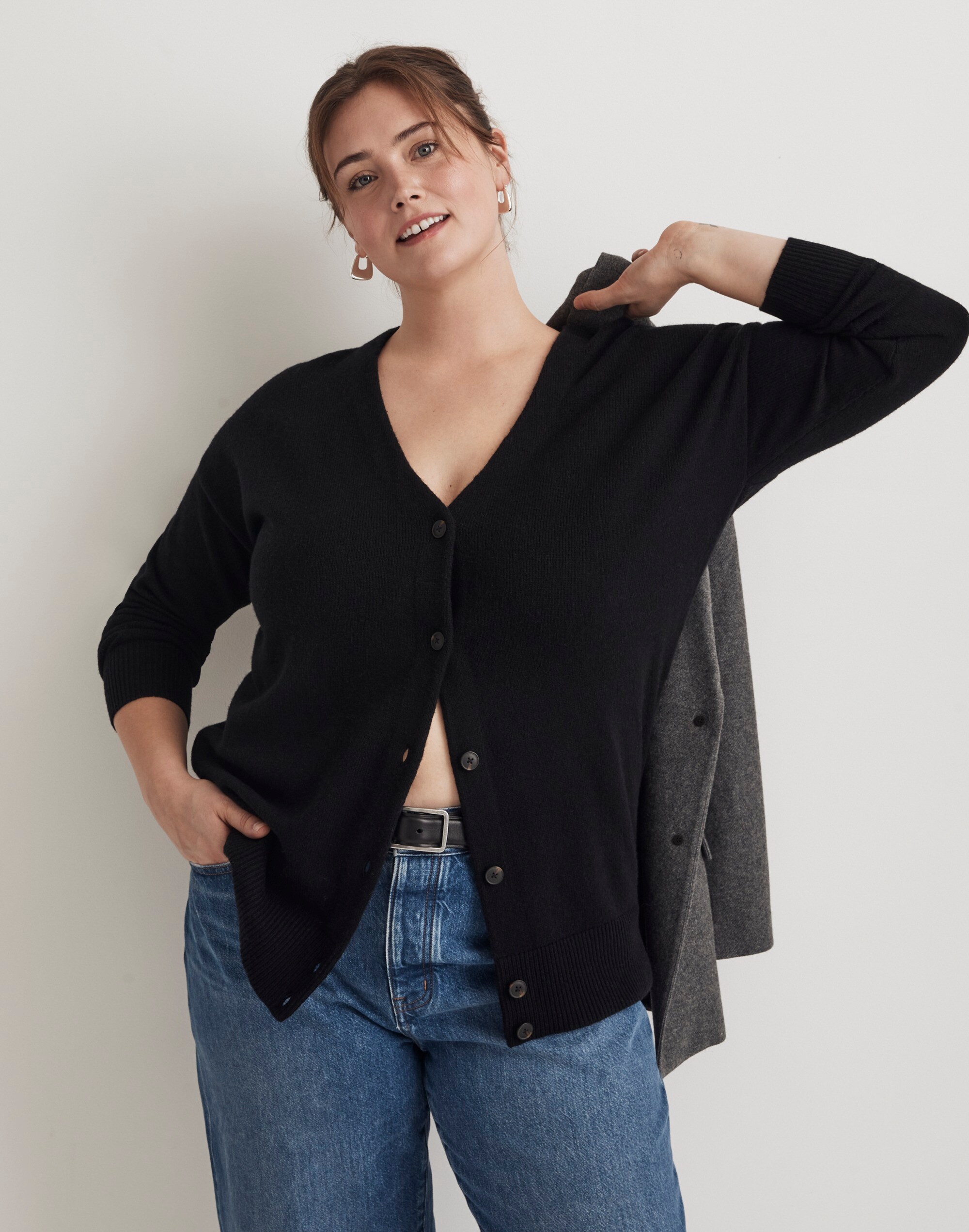 Plus V-Neck Relaxed Cardigan