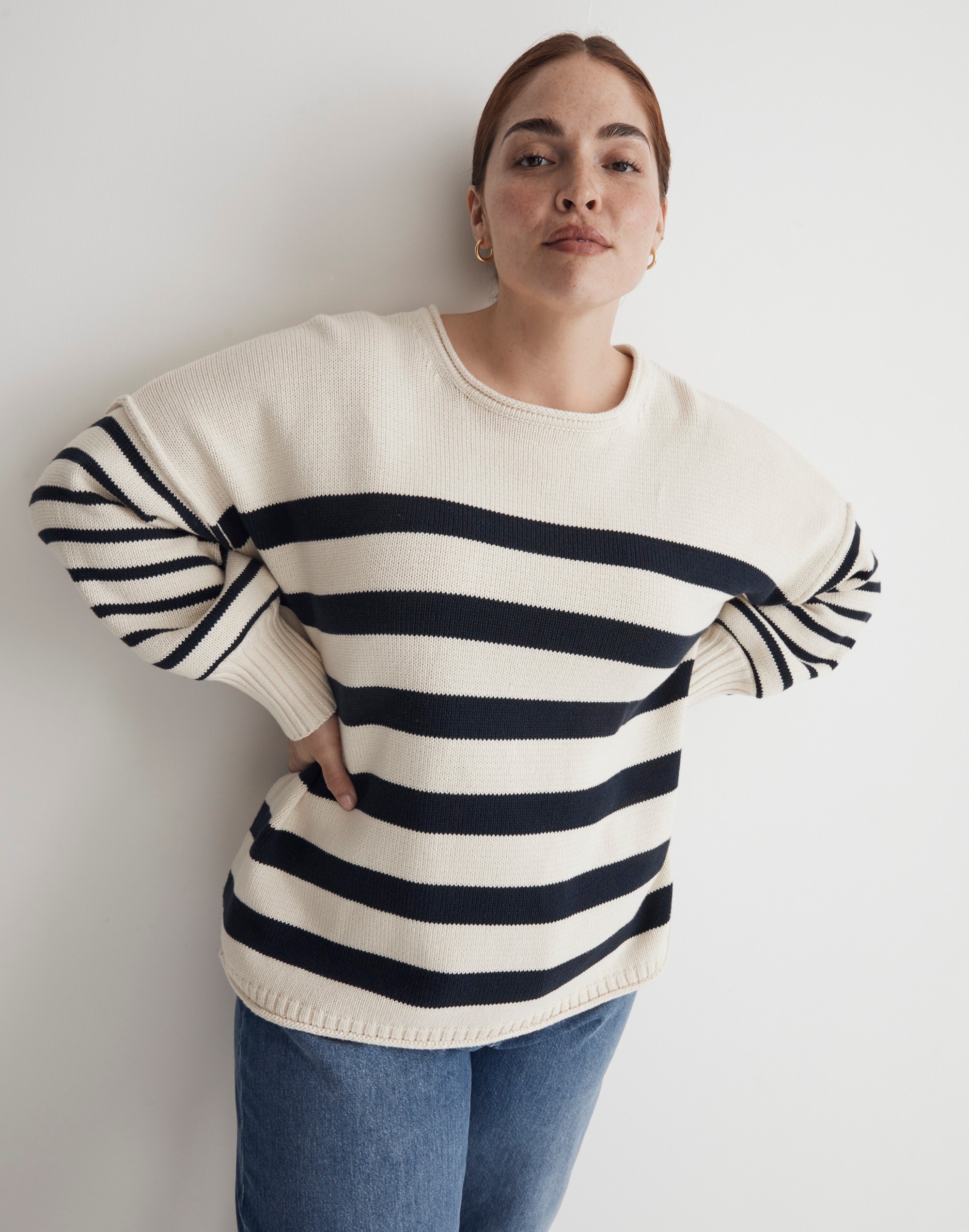Plus Conway Pullover Sweater in Mixed Stripe