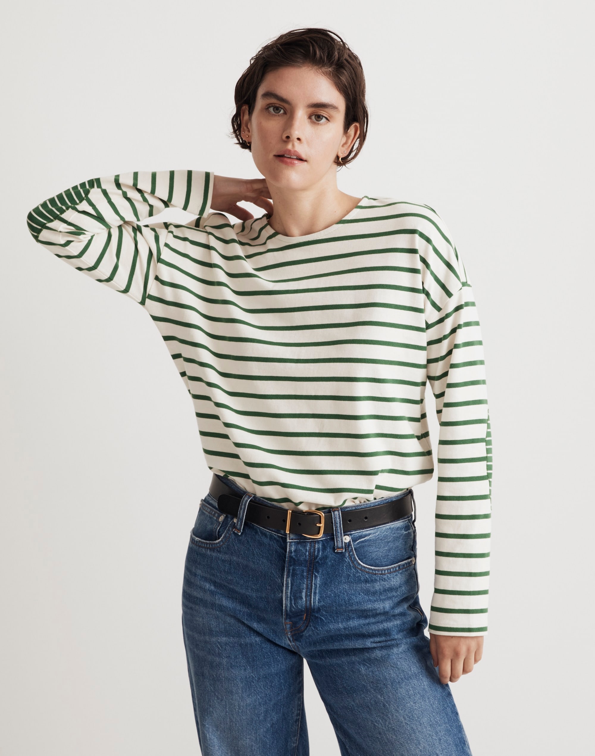 Long-Sleeve Crewneck Tee in Stripe