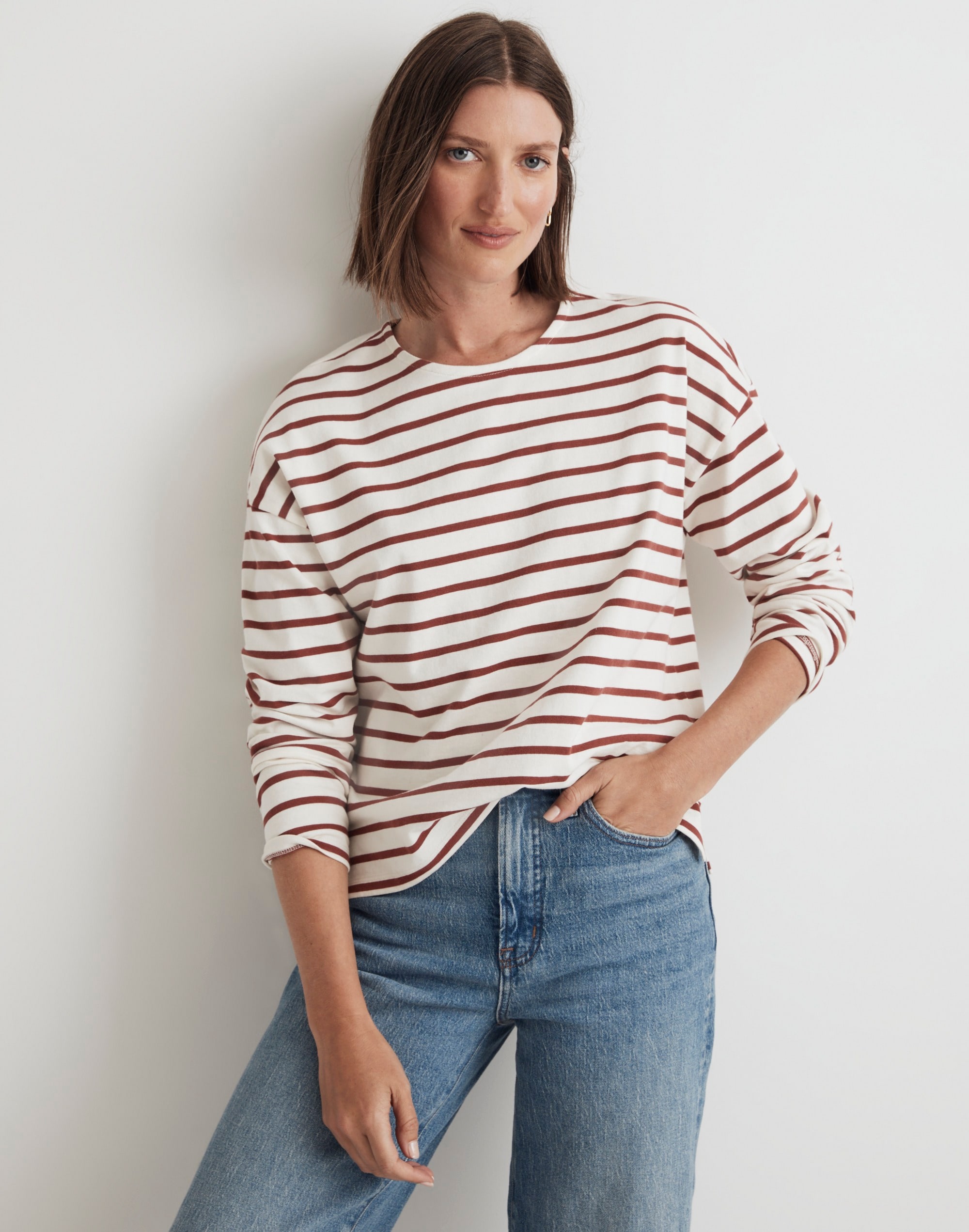 Long-Sleeve Crewneck Tee in Stripe