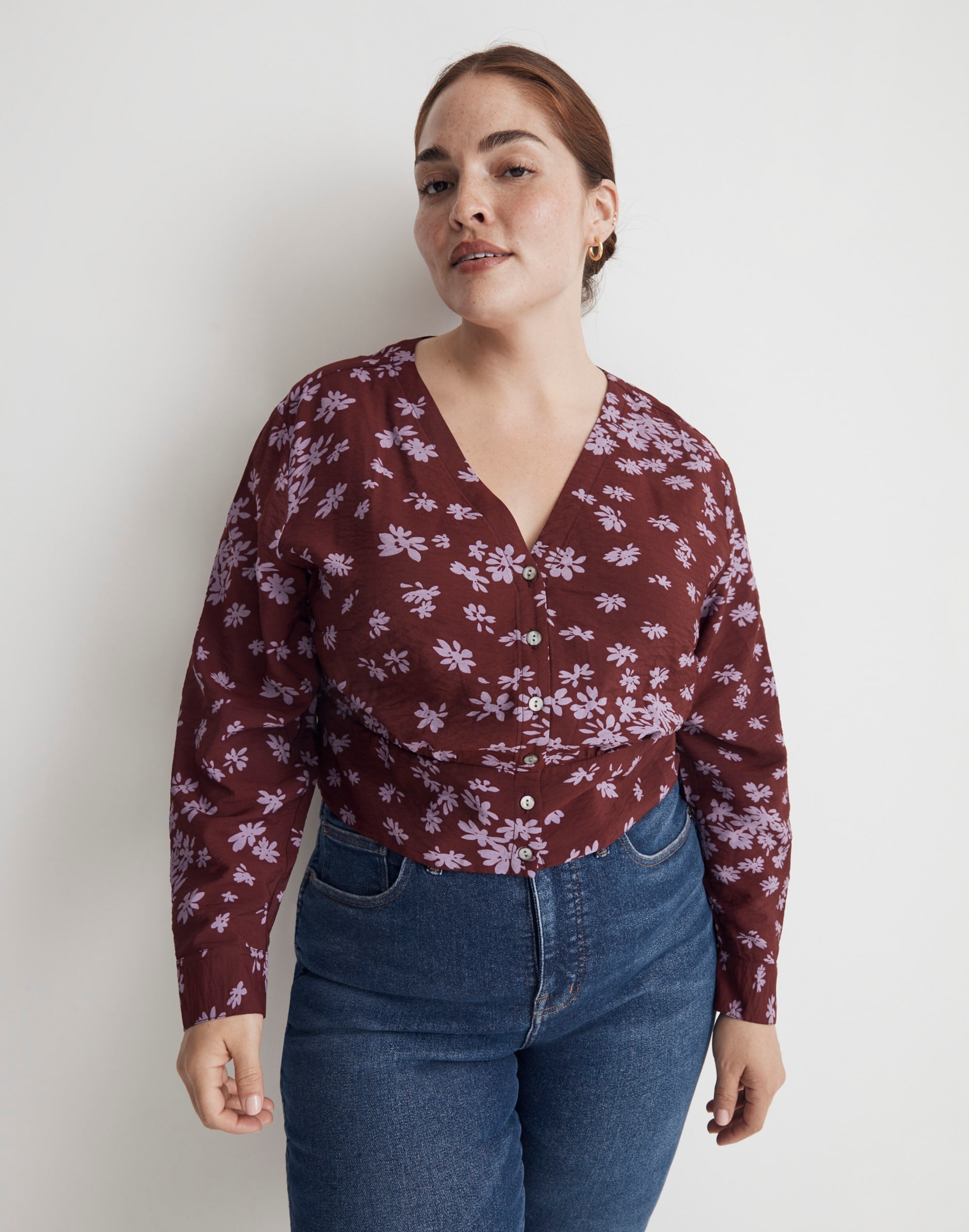 plus v-neck button-front shirt