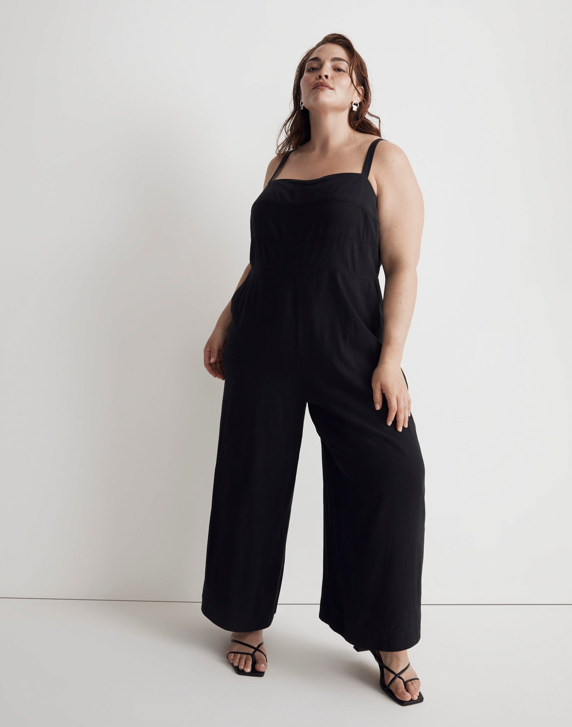 Plus Square-Neck Wide-Leg Sleeveless Jumpsuit