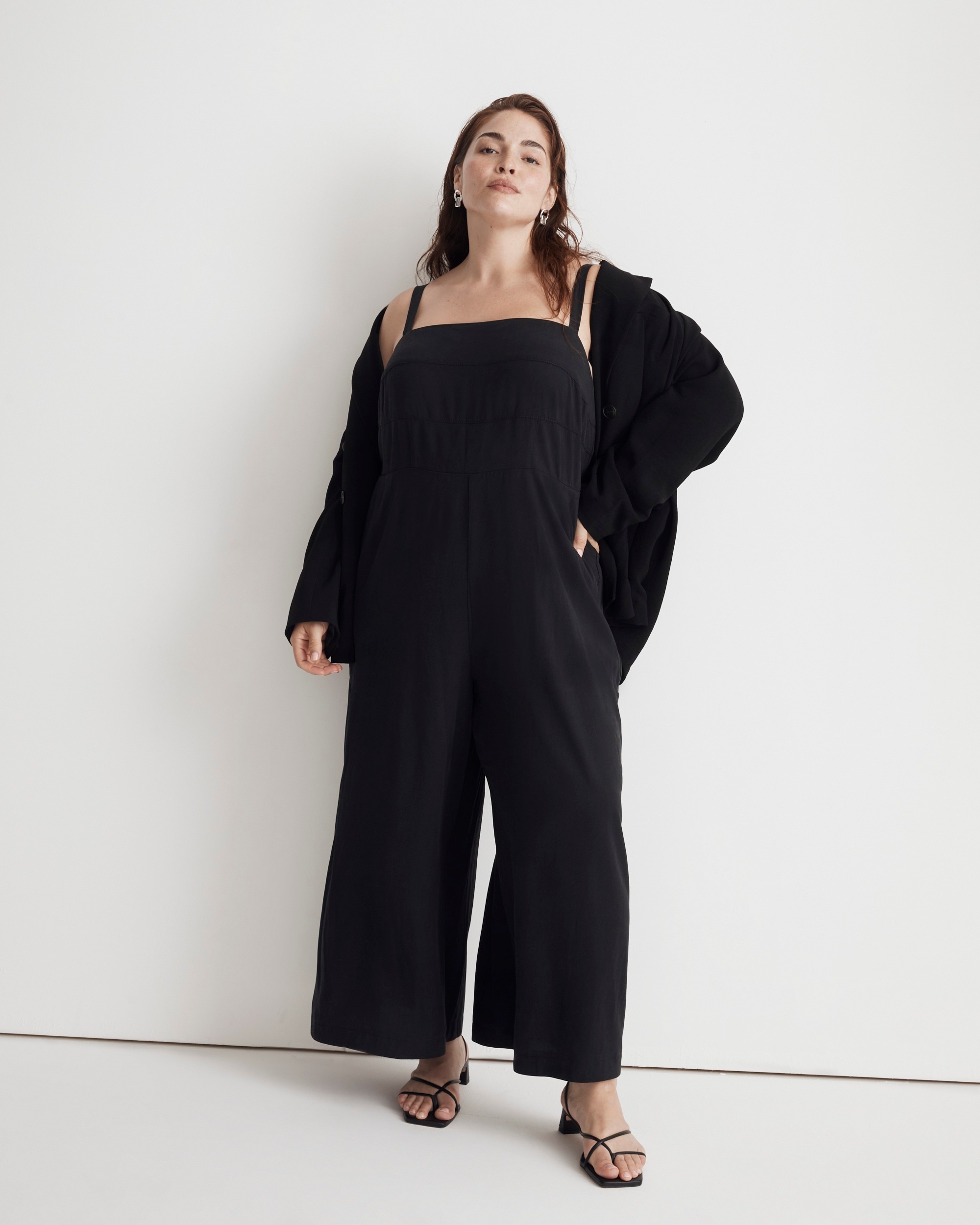 plus square-neck wide-leg sleeveless jumpsuit