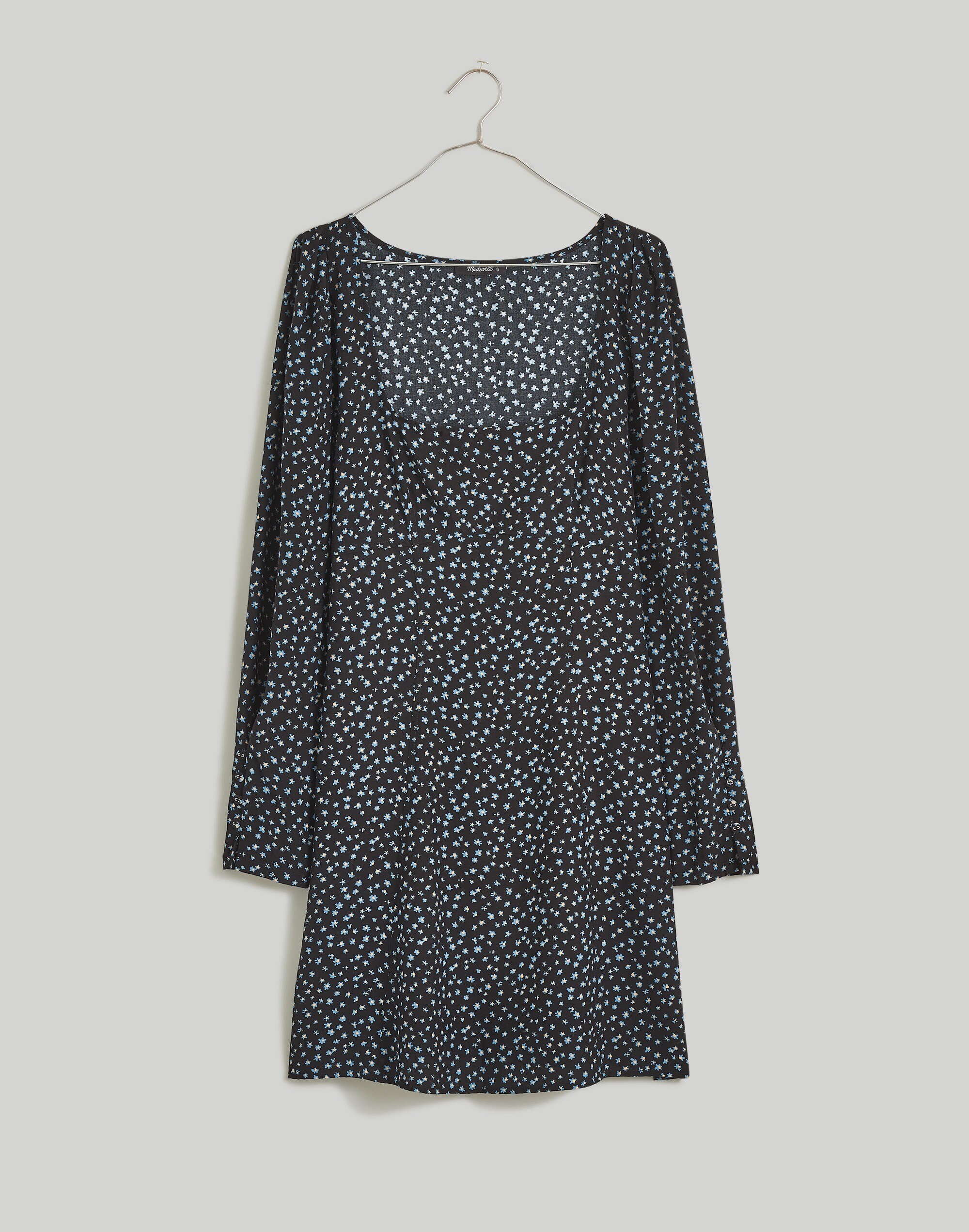 plus seamed long-sleeve mini dress in ditsy floral