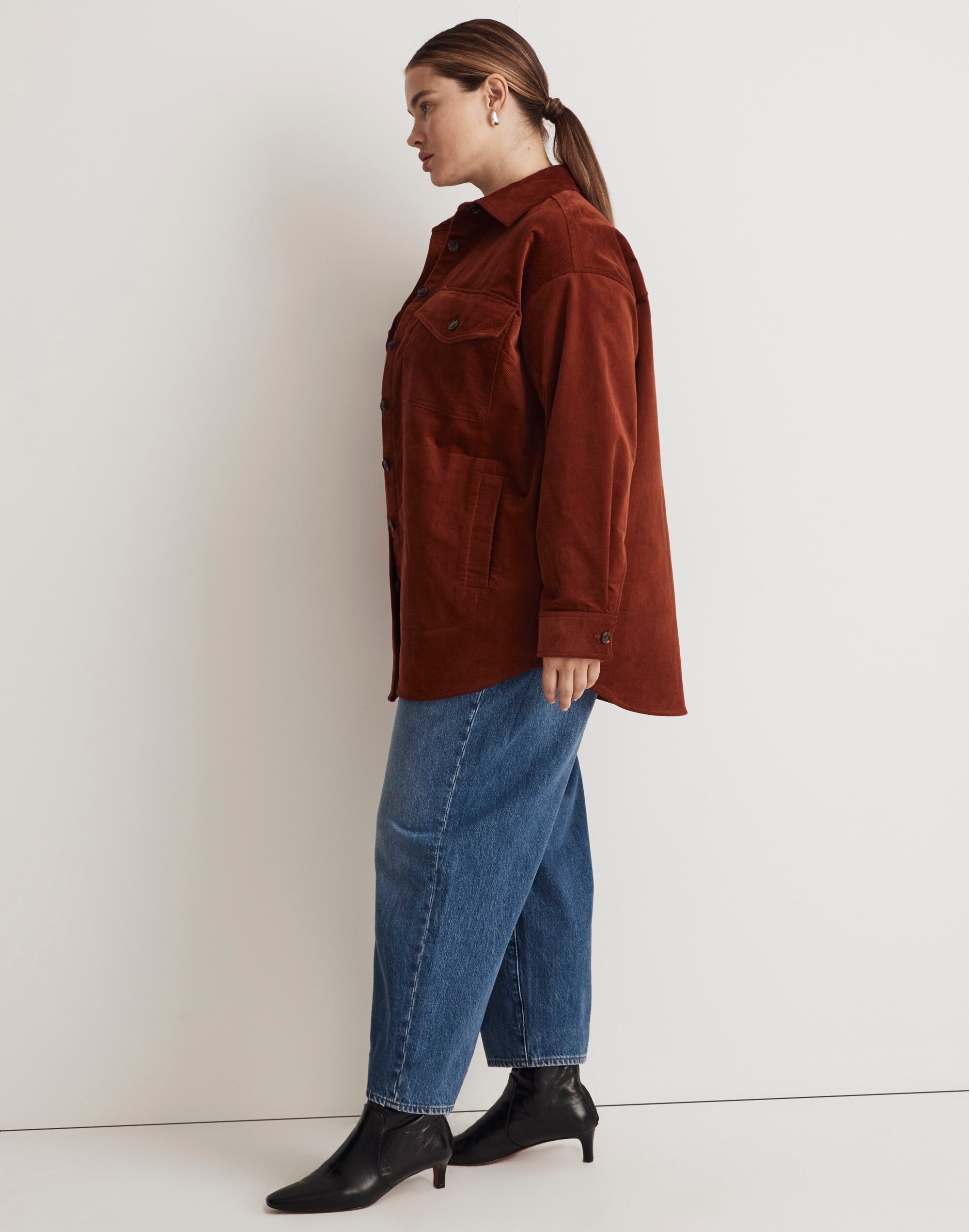 Plus Corduroy Twill Oversized Shirt-Jacket