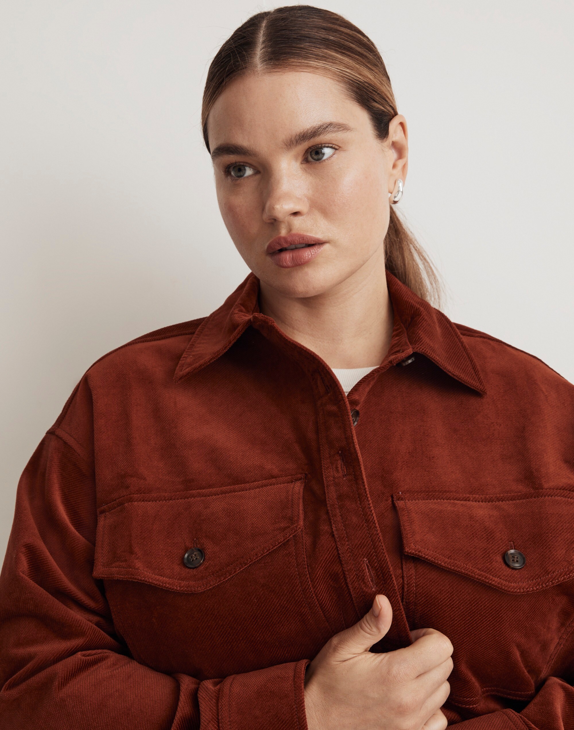 Plus Corduroy Twill Oversized Shirt-Jacket