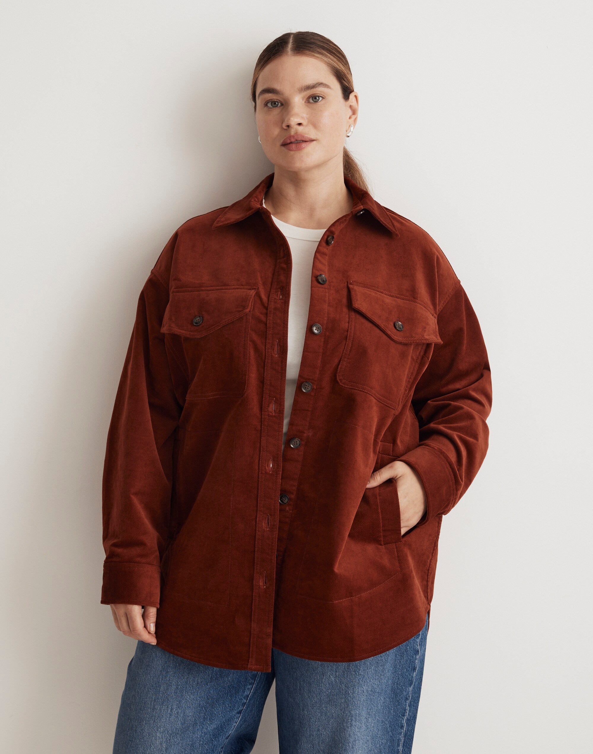 Plus Corduroy Twill Oversized Shirt-Jacket