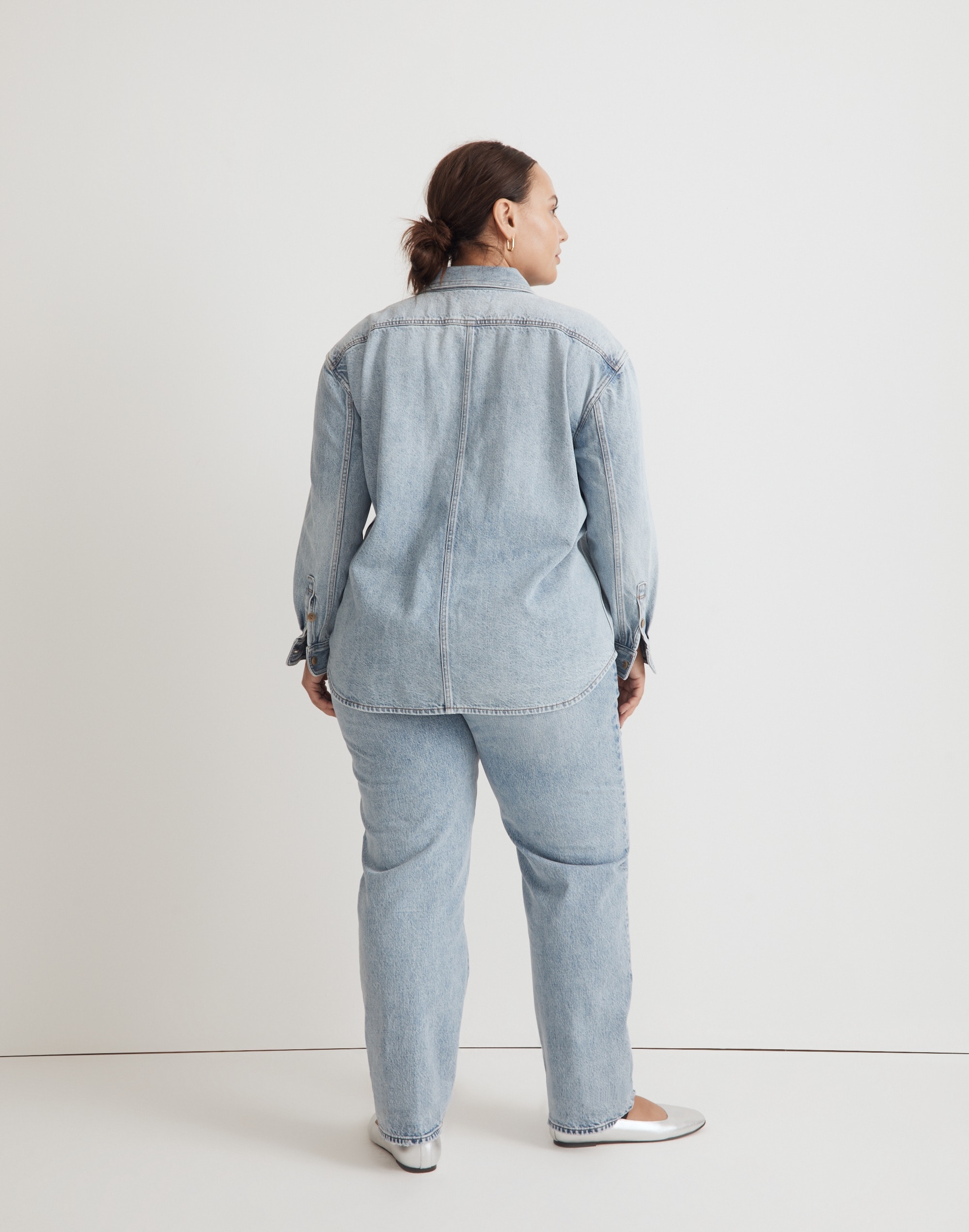 Plus Heavyweight Denim Oversized Button-Up Shirt in Derussey Wash