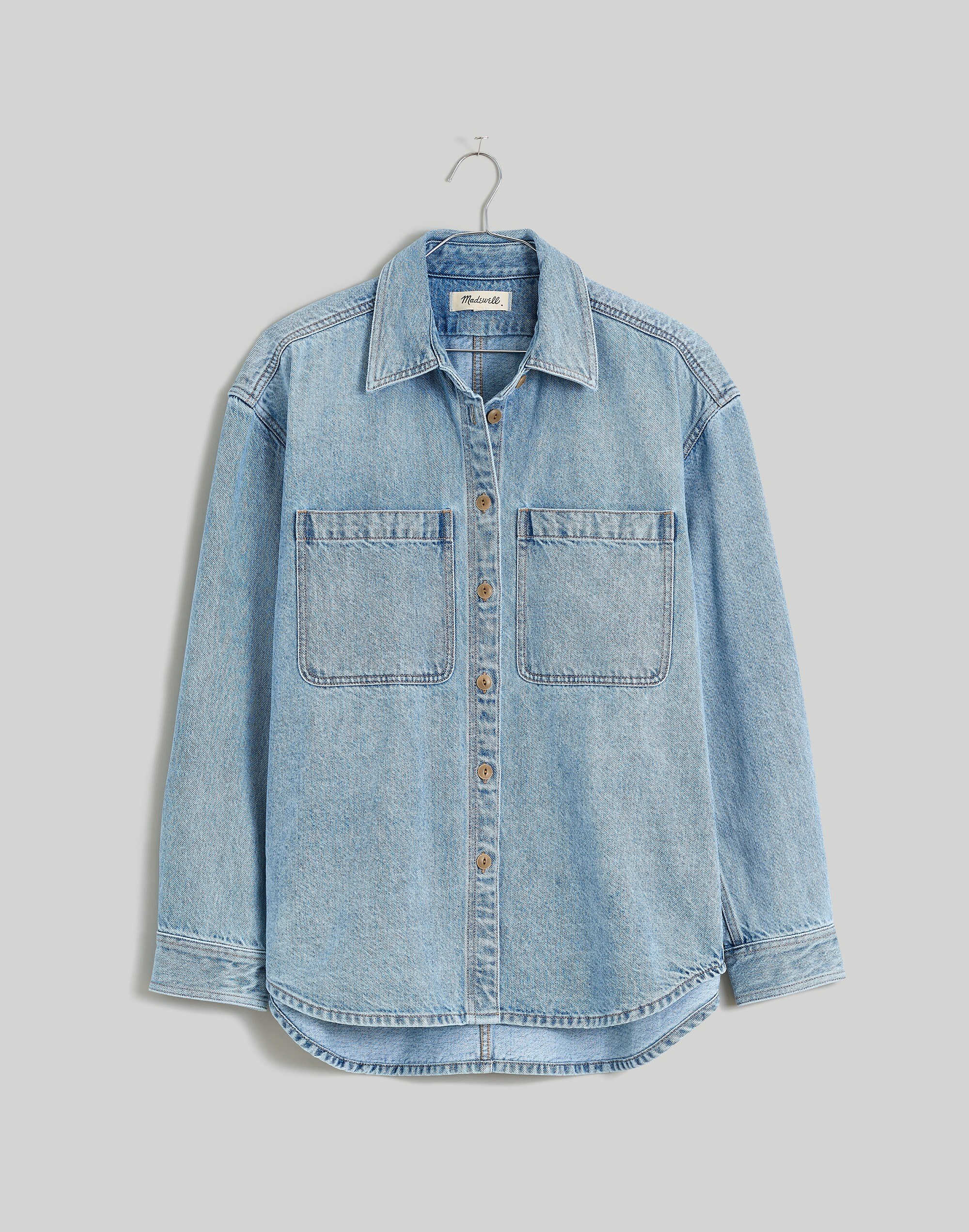 Plus Heavyweight Denim Oversized Button-Up Shirt in Derussey Wash