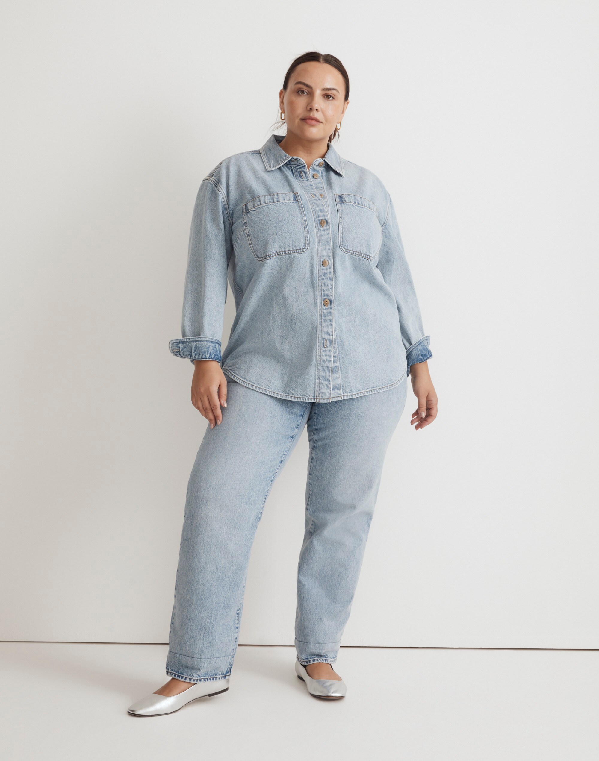 Plus Heavyweight Denim Oversized Button-Up Shirt in Derussey Wash