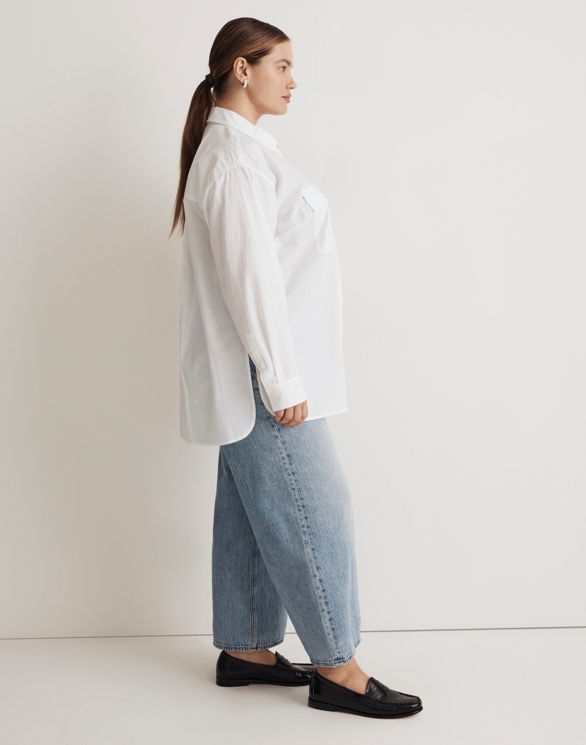 The Plus Signature Poplin Oversized Button-Up Shirt: Flap-Pocket Edition