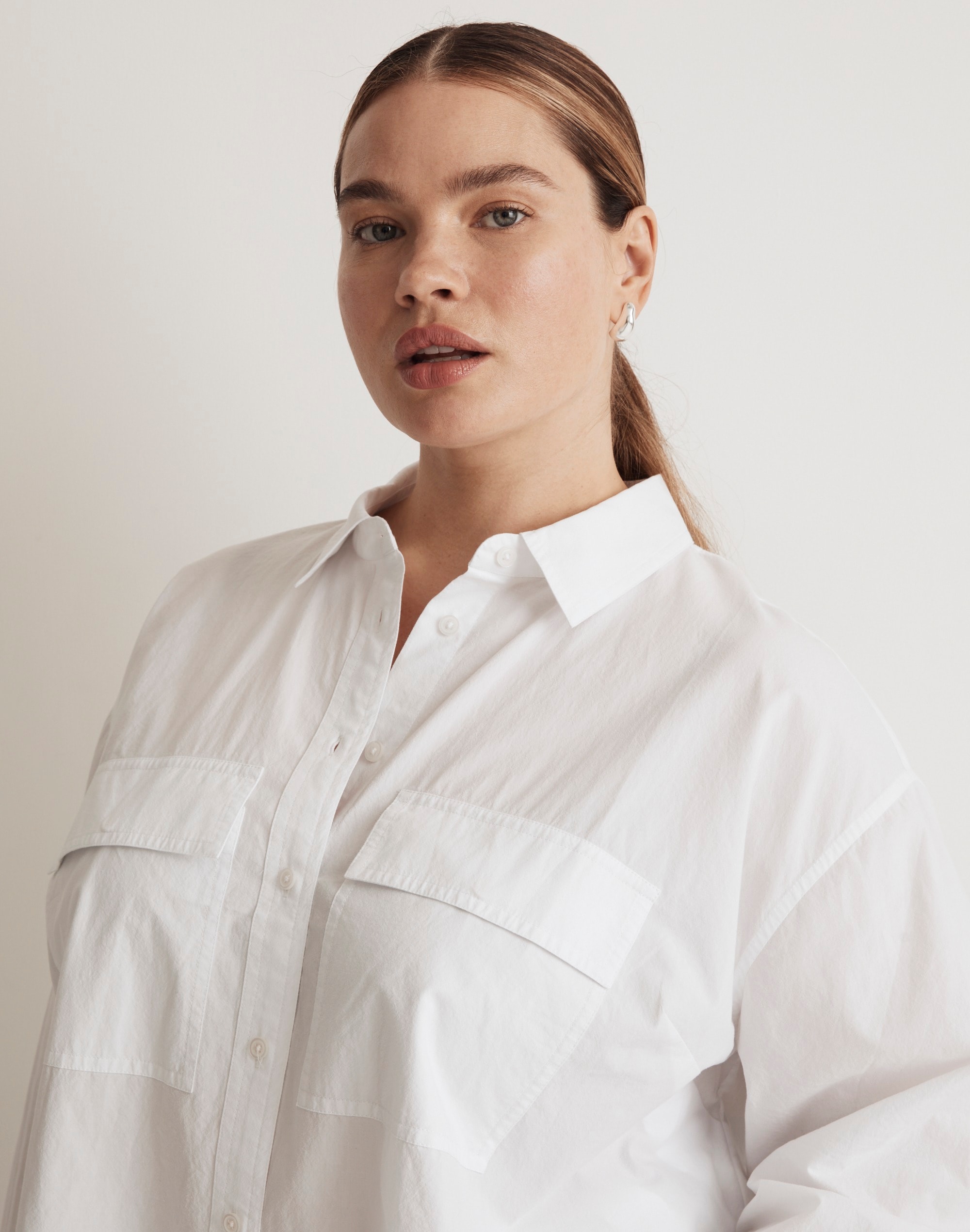 The Plus Signature Poplin Oversized Button-Up Shirt: Flap-Pocket Edition