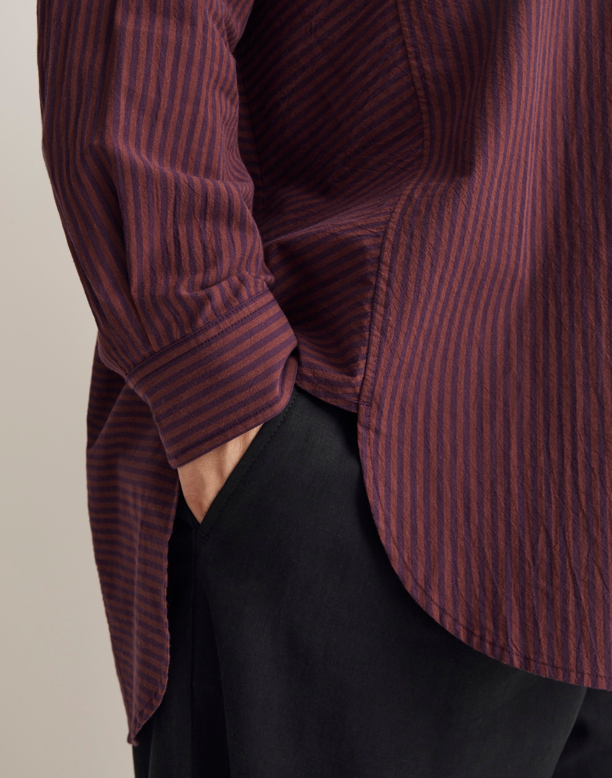 Plus Poplin Side-Panel Dolman Button-Up Shirt in Stripe