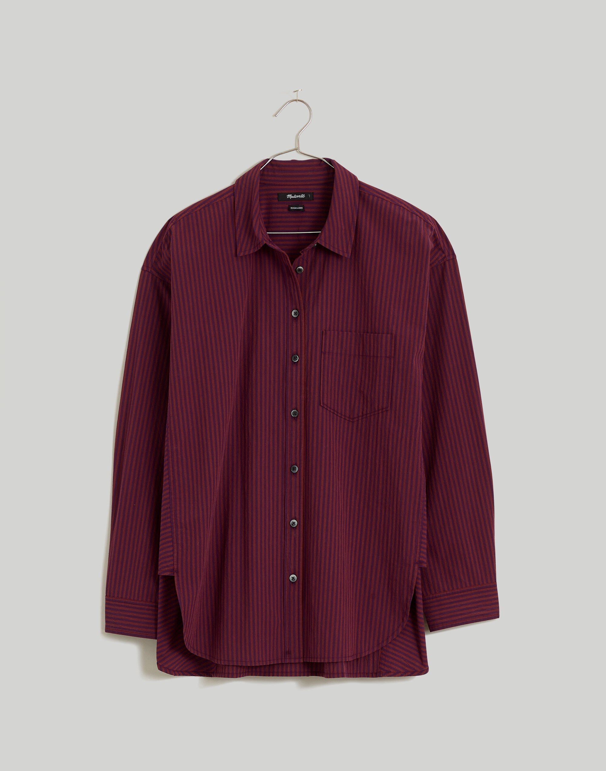 Plus Poplin Side-Panel Dolman Button-Up Shirt in Stripe