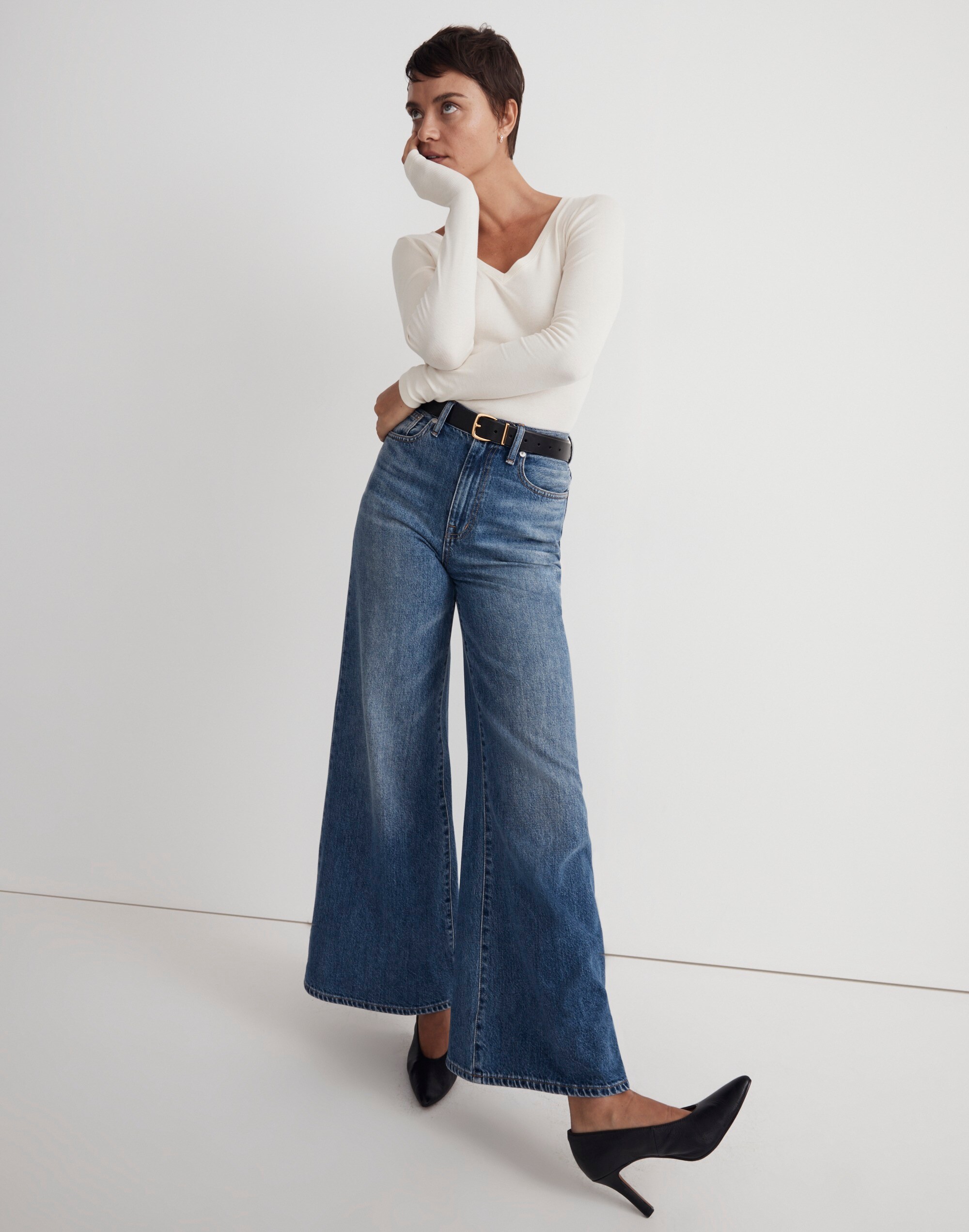 Brightside Finerib V-Neck Long-Sleeve Tee