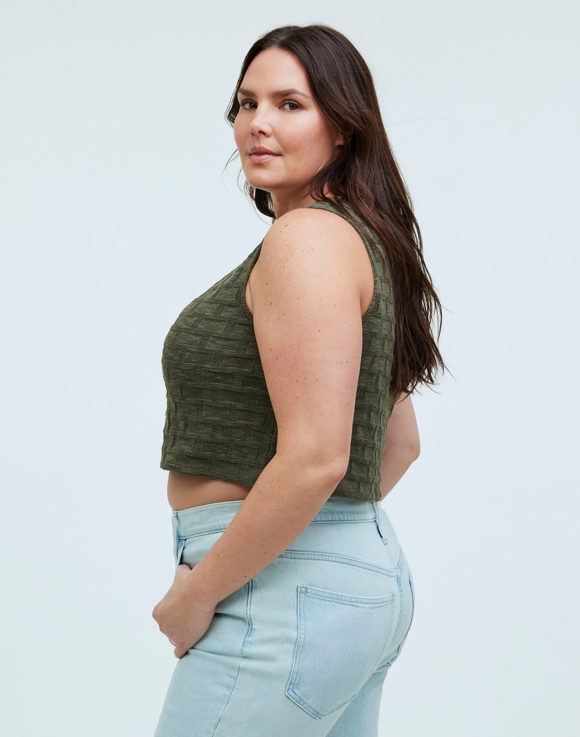 Basketweave-Stitch Vest in capers image 3