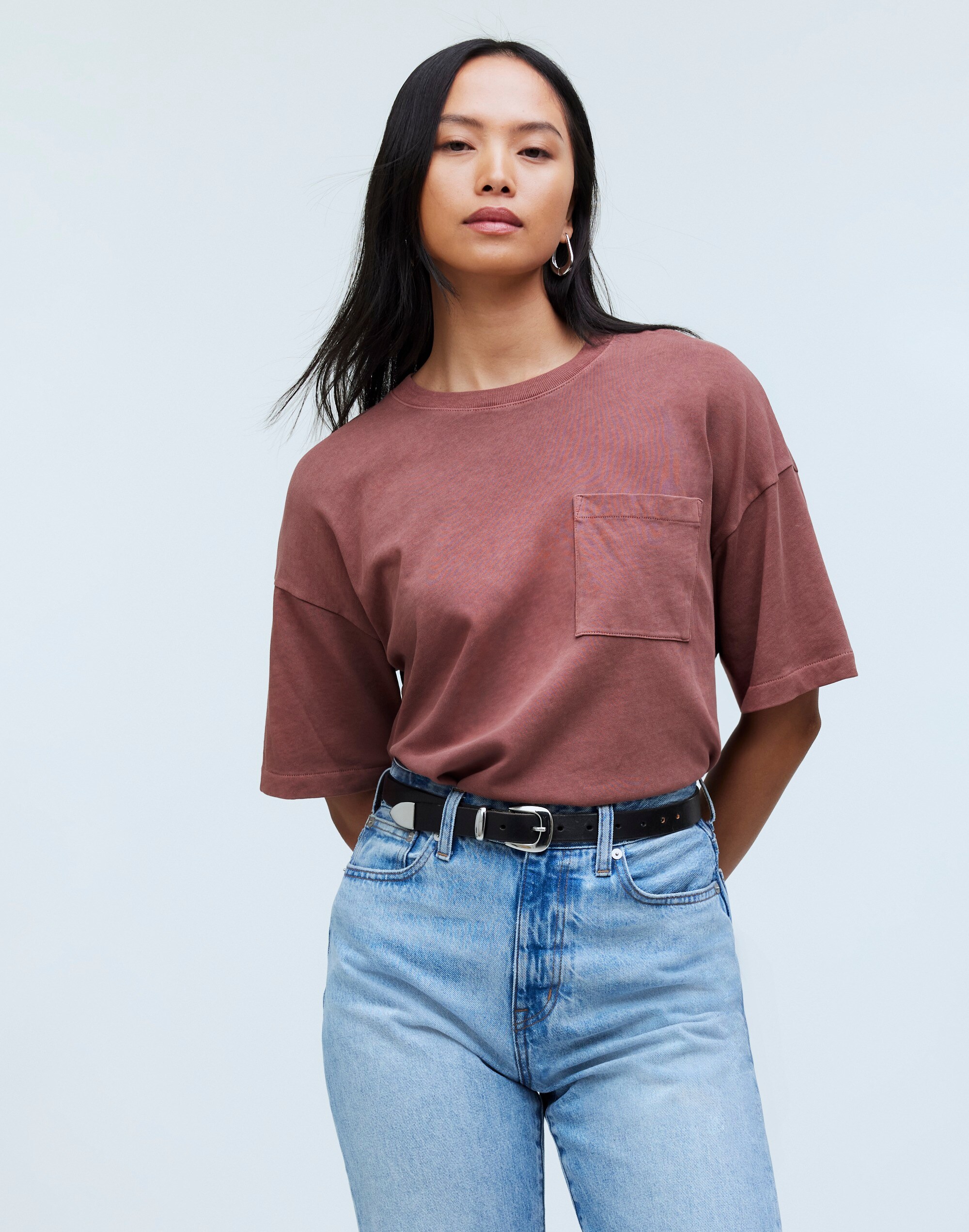 Garment-Dyed Oversized Pocket Tee in old mahogany image 2