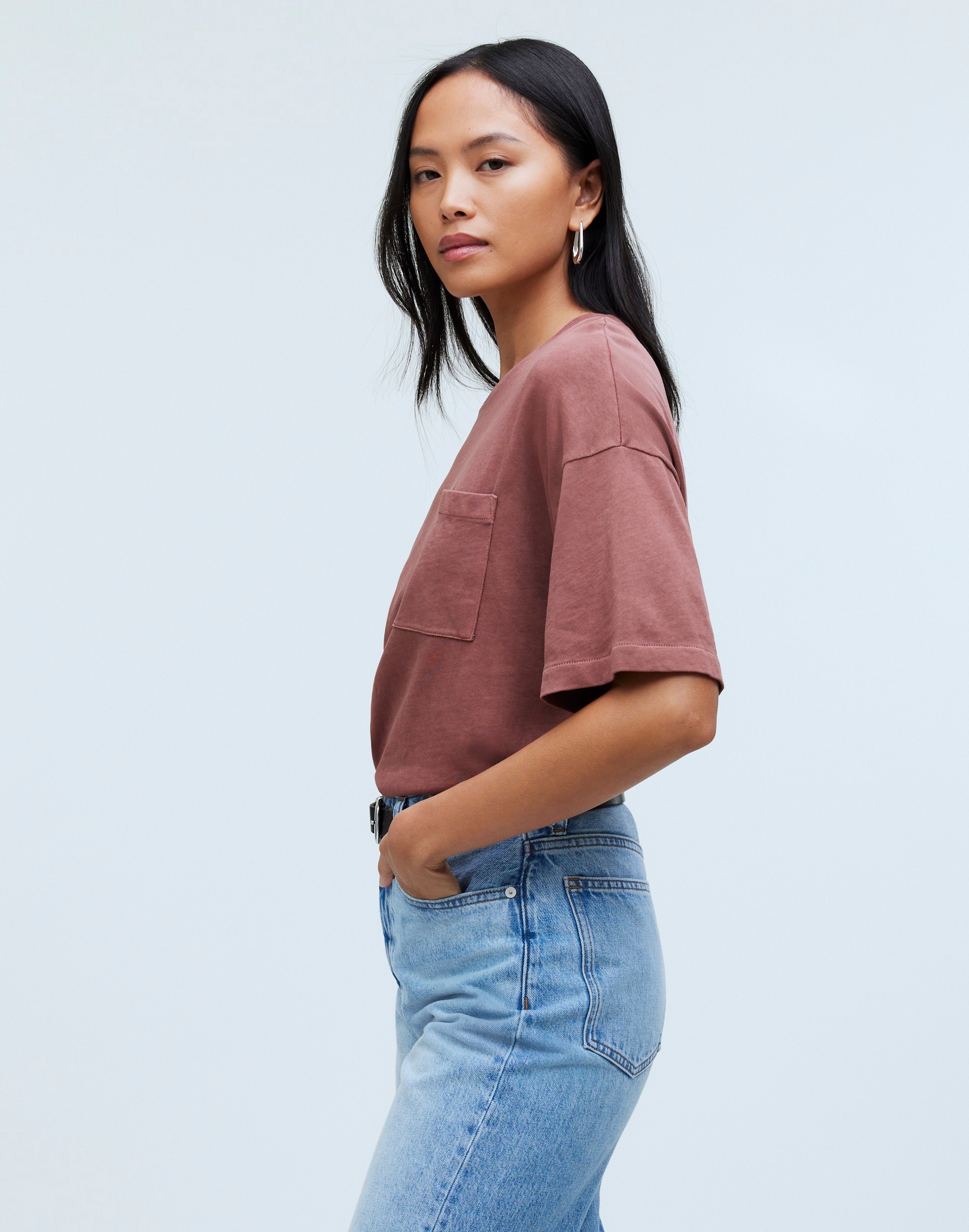 Garment-Dyed Oversized Pocket Tee in old mahogany image 3