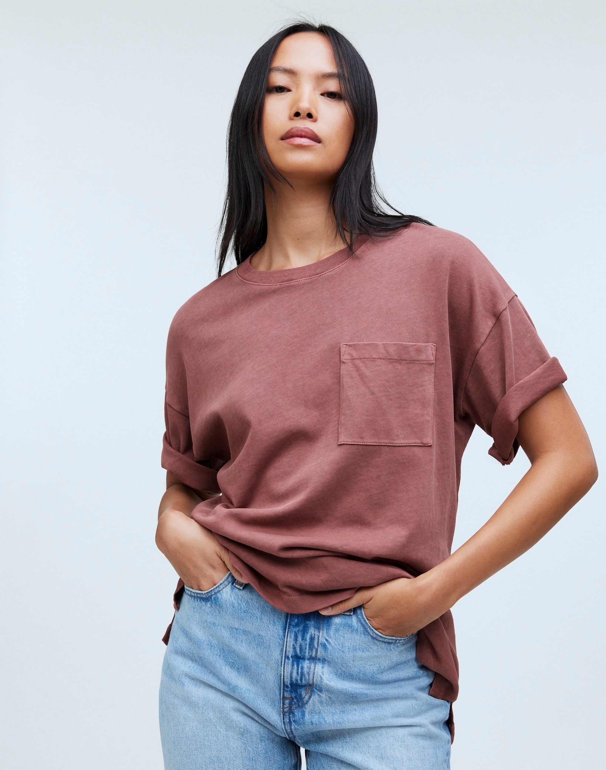 Garment-Dyed Oversized Pocket Tee in old mahogany image 5