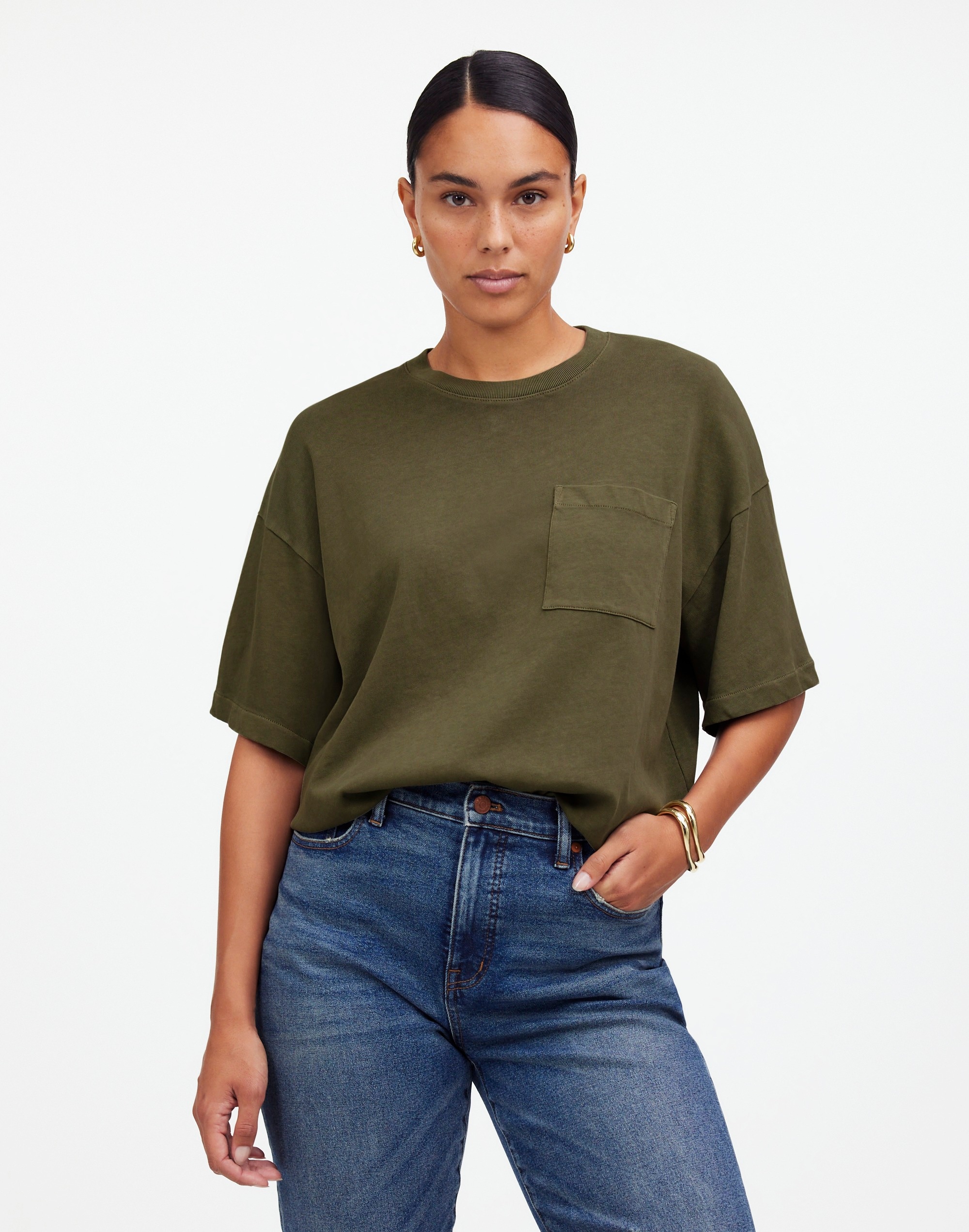 Garment-Dyed Oversized Pocket Tee - Green