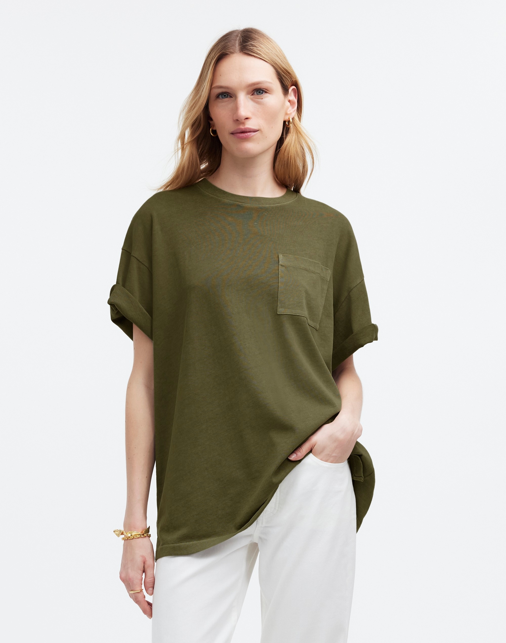 Mw Garment-dyed Oversized Pocket Tee In Worn Olive