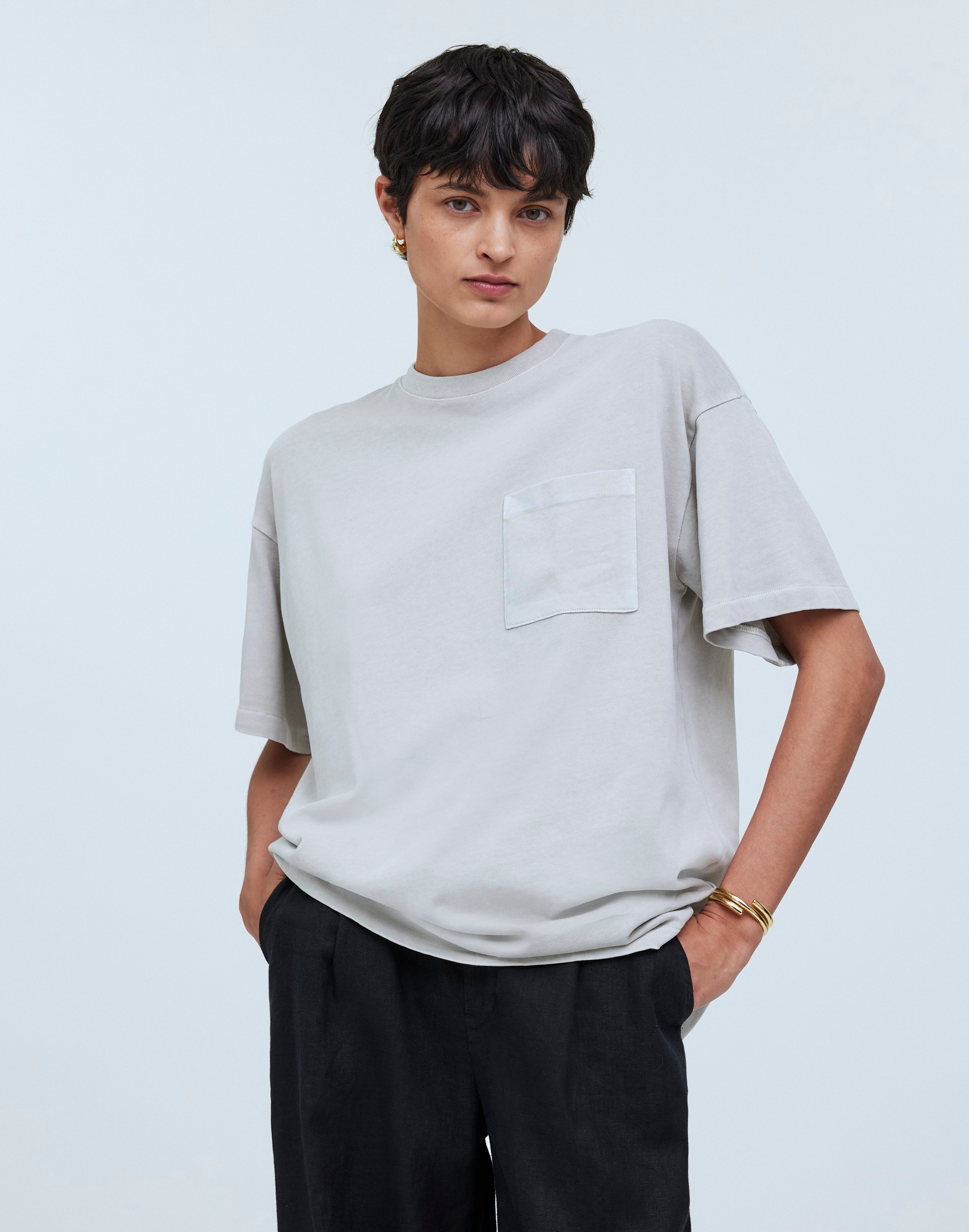 Mw Garment-dyed Oversized Pocket Tee In Weathered Concrete