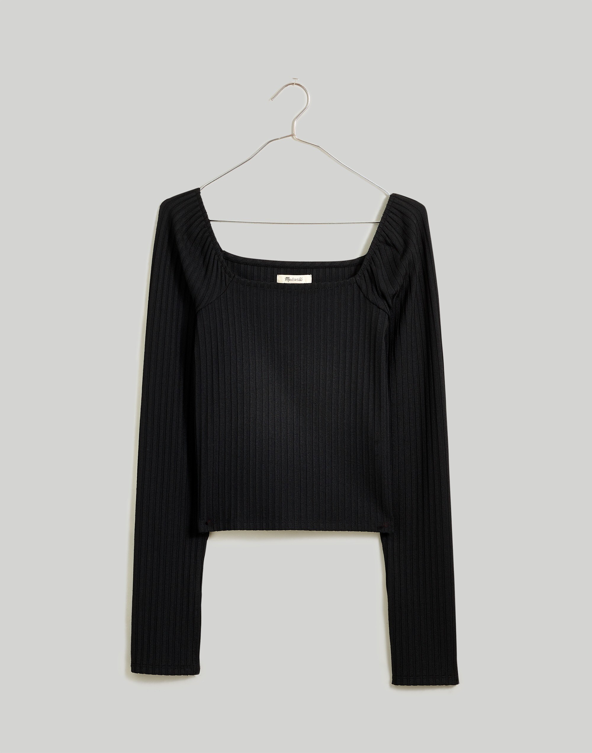 Ribbed Square-Neck Long-Sleeve Tee