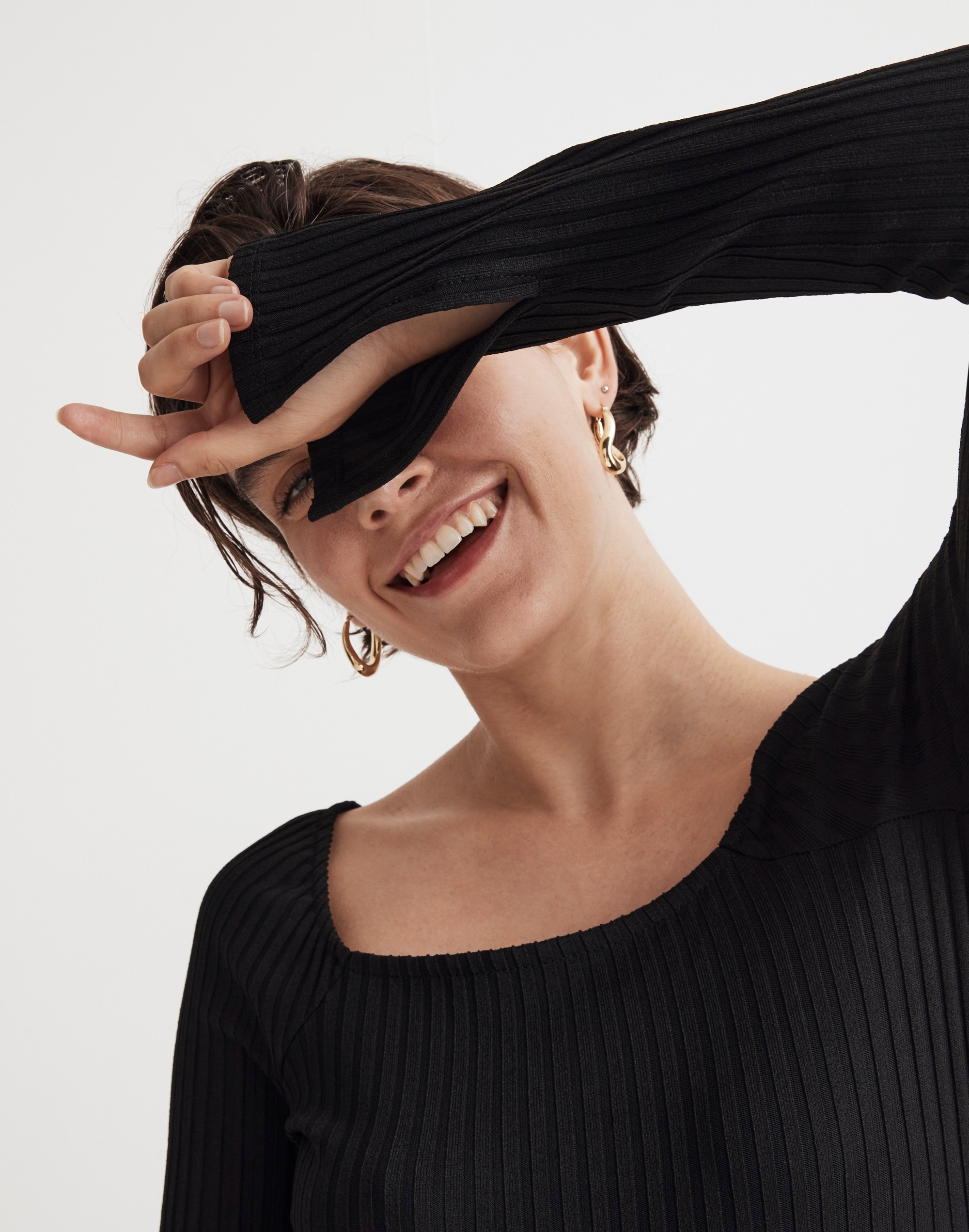 Ribbed Square-Neck Long-Sleeve Tee