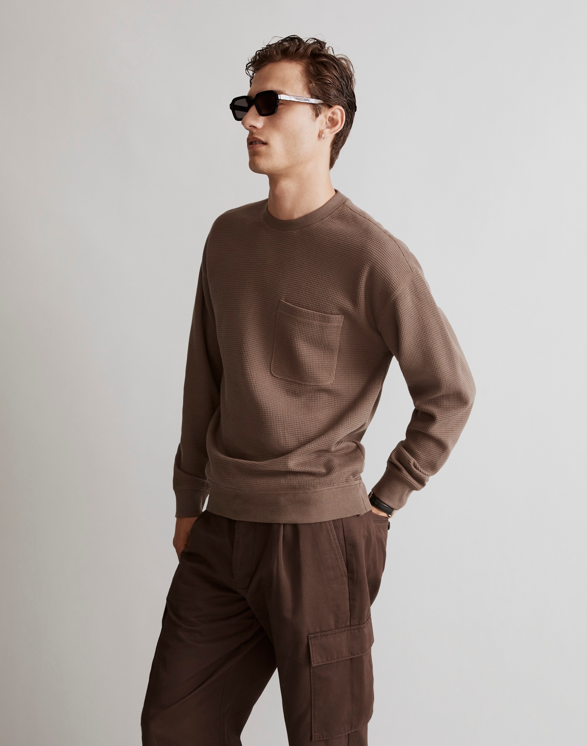 Waffle-Knit Crewneck Sweatshirt