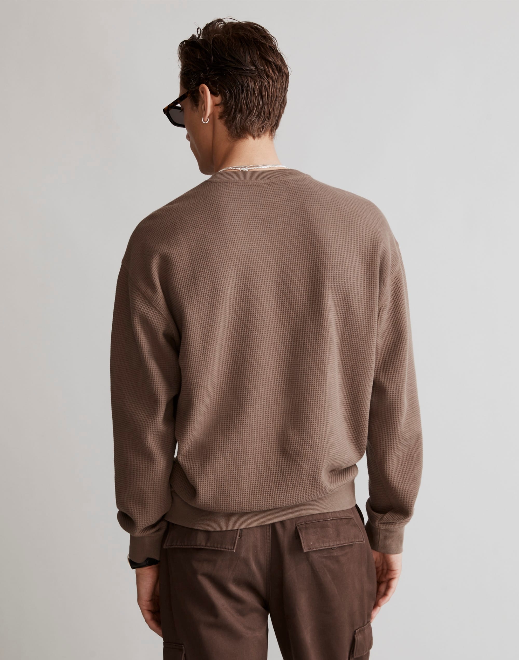 Waffle-Knit Crewneck Sweatshirt