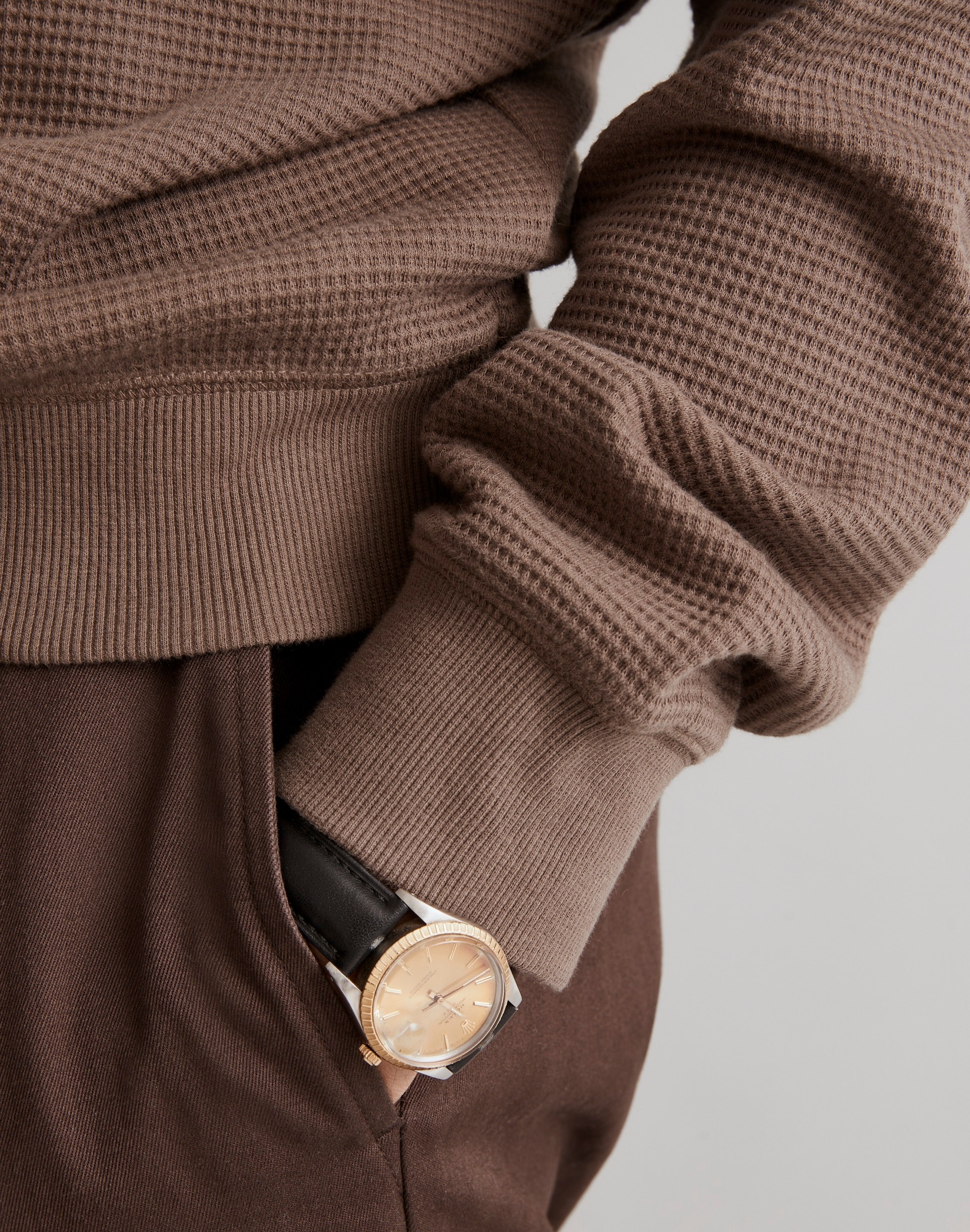 Waffle-Knit Crewneck Sweatshirt