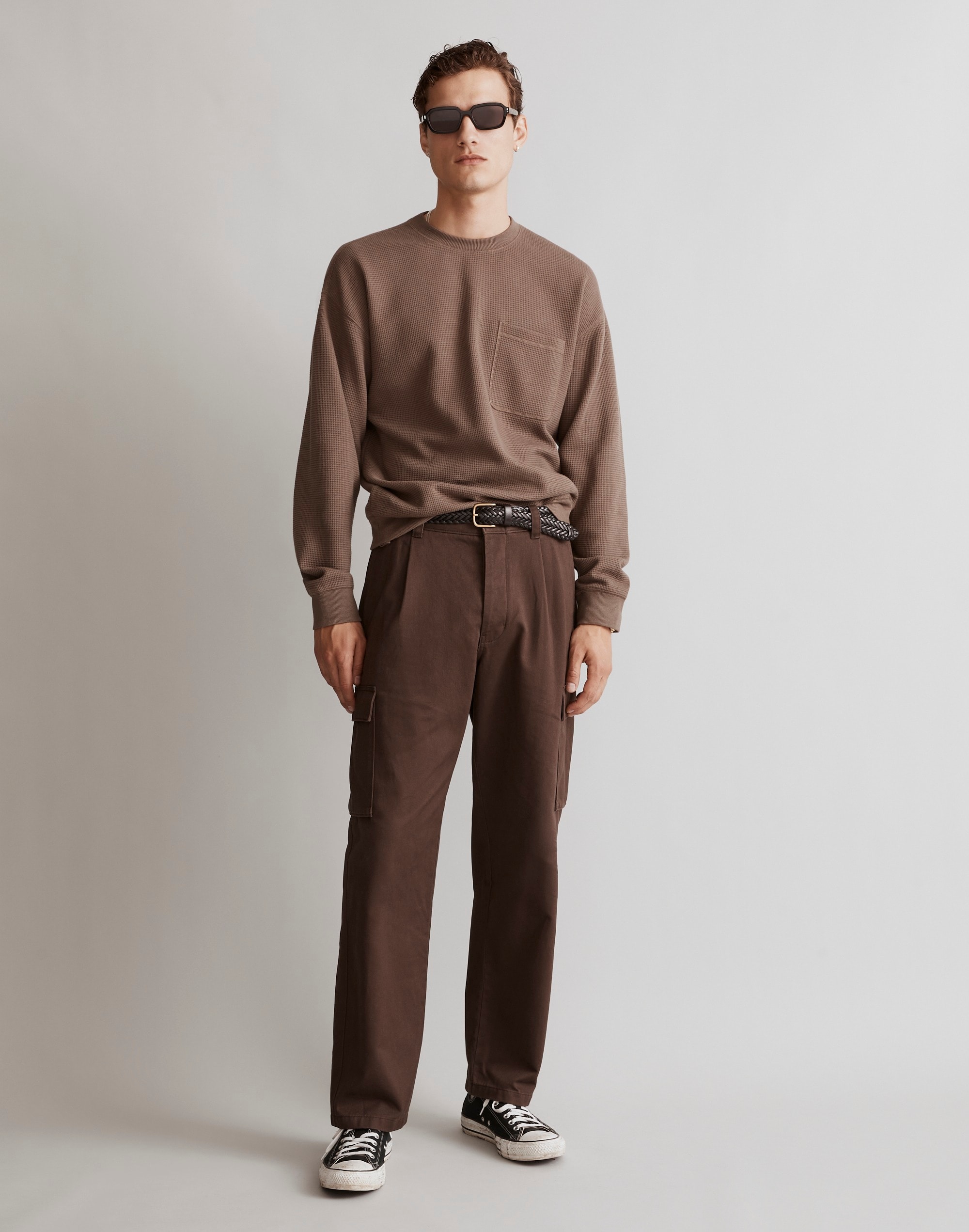 Waffle-Knit Crewneck Sweatshirt