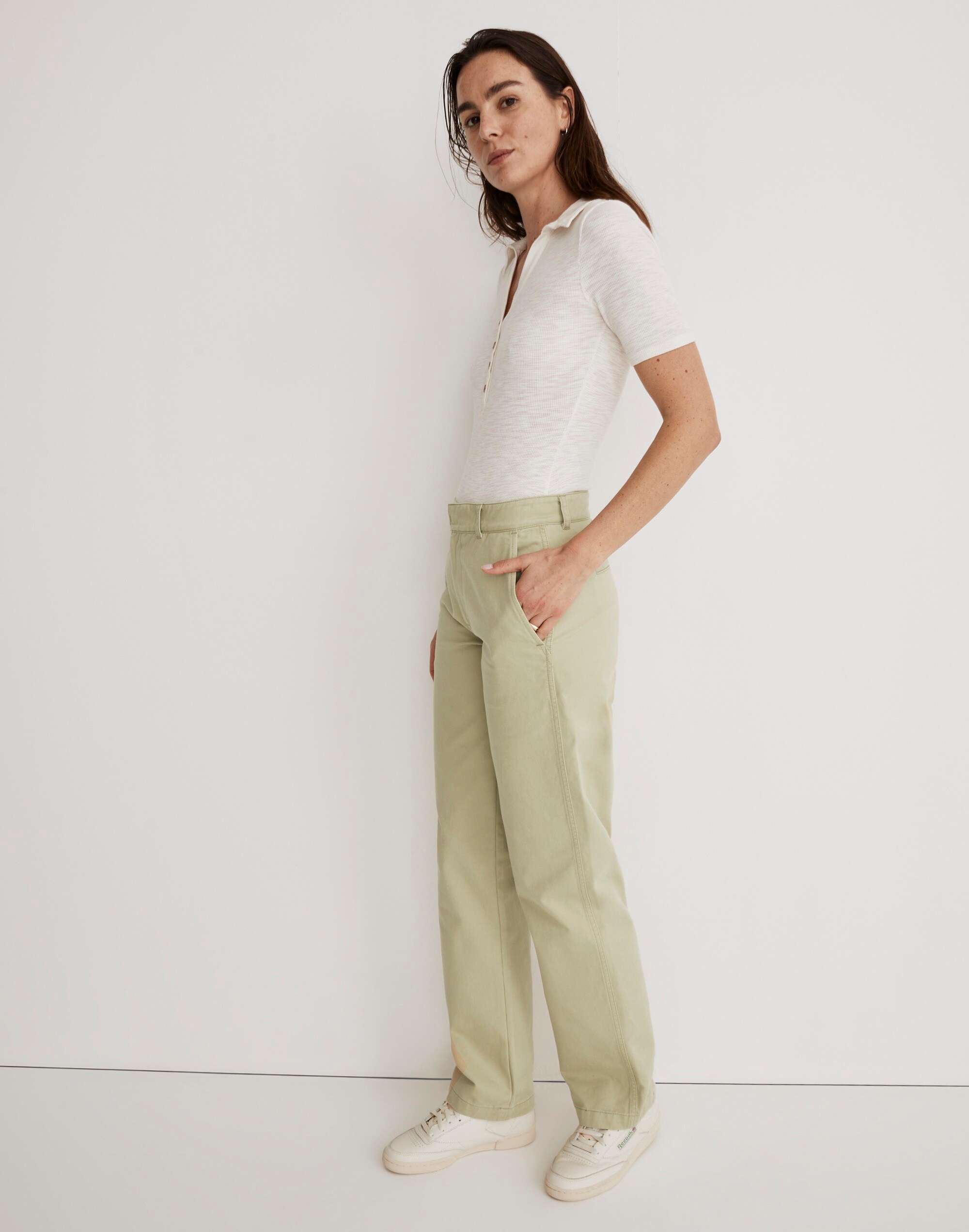 Low-Slung Straight Chino Pants