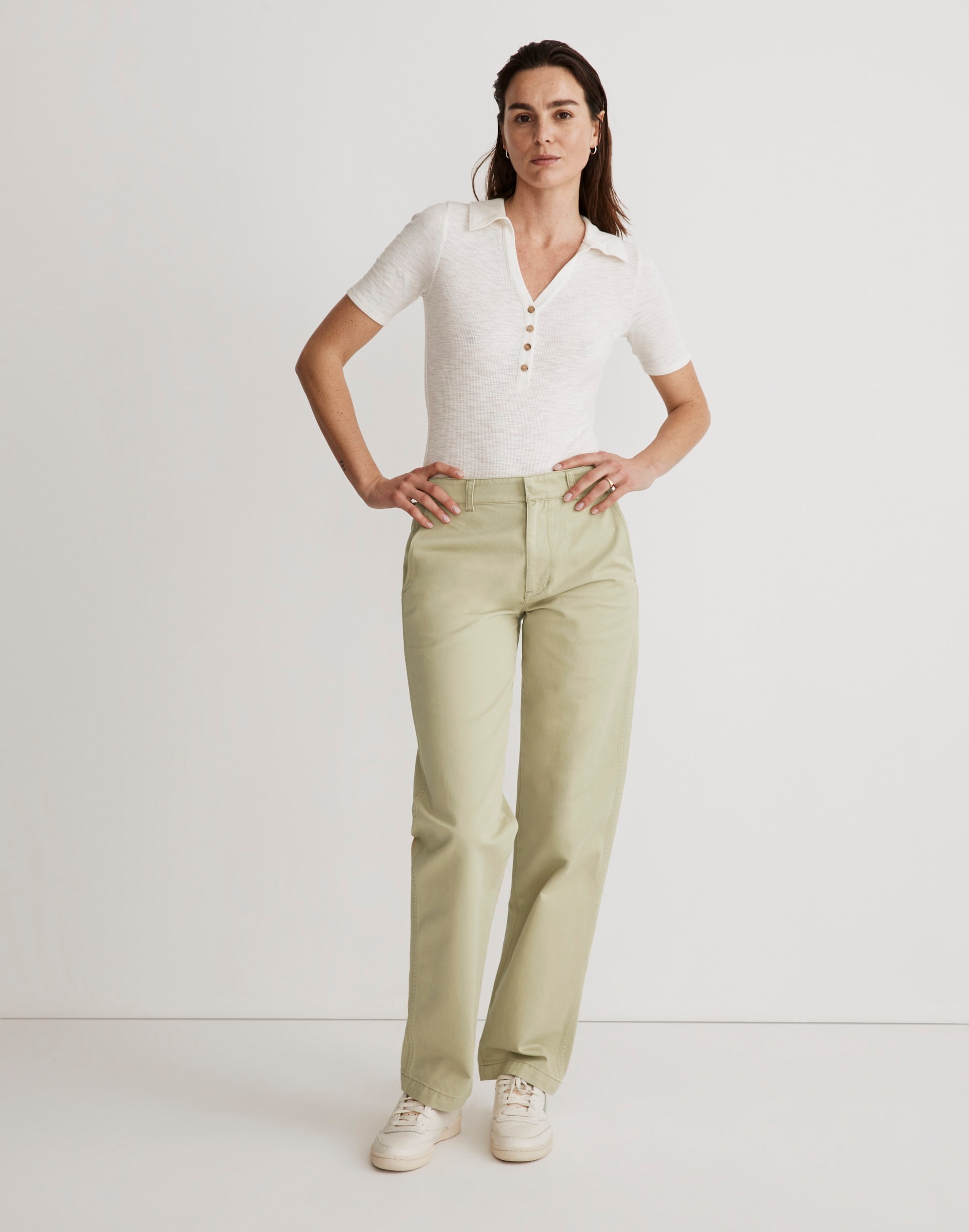 low-slung straight chino pants