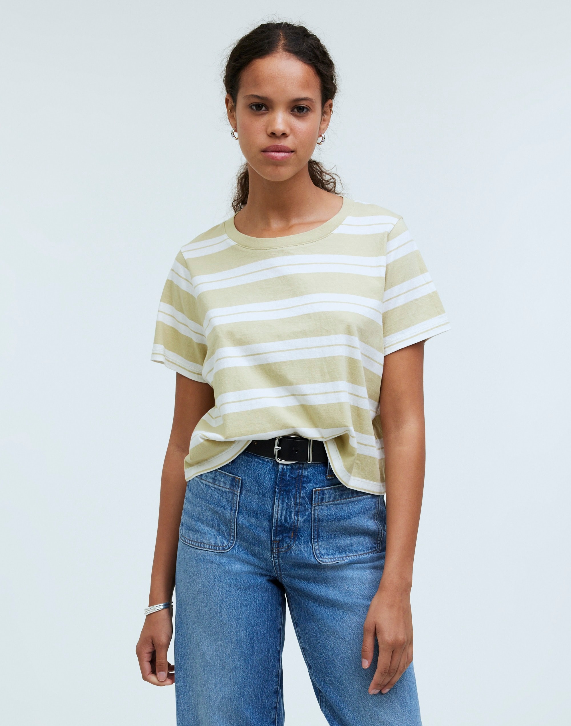 softfade cotton boxy-crop tee in stripe