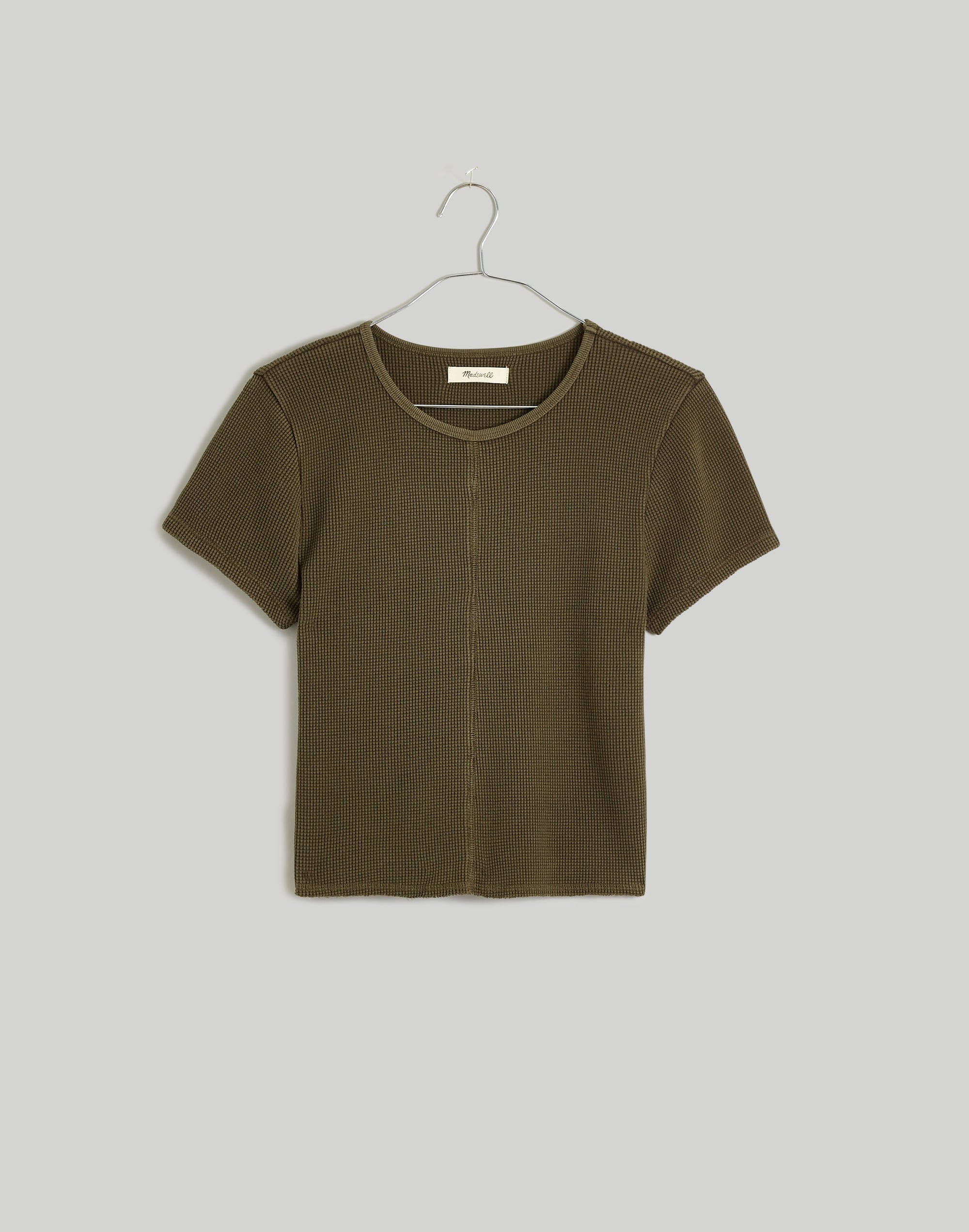 Waffle Knit Crewneck Short-Sleeve Crop Tee