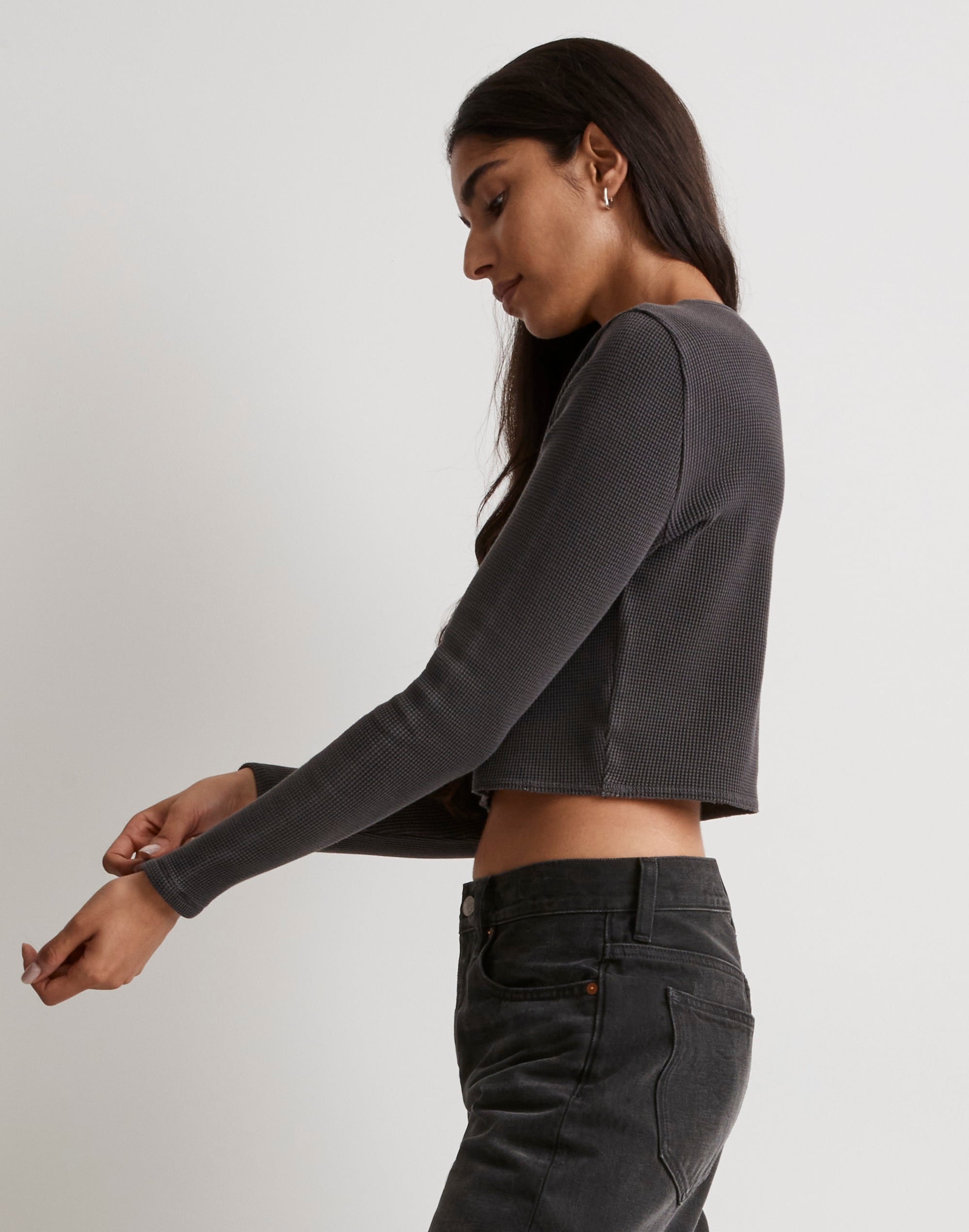 Waffle Knit Crewneck Crop Tee