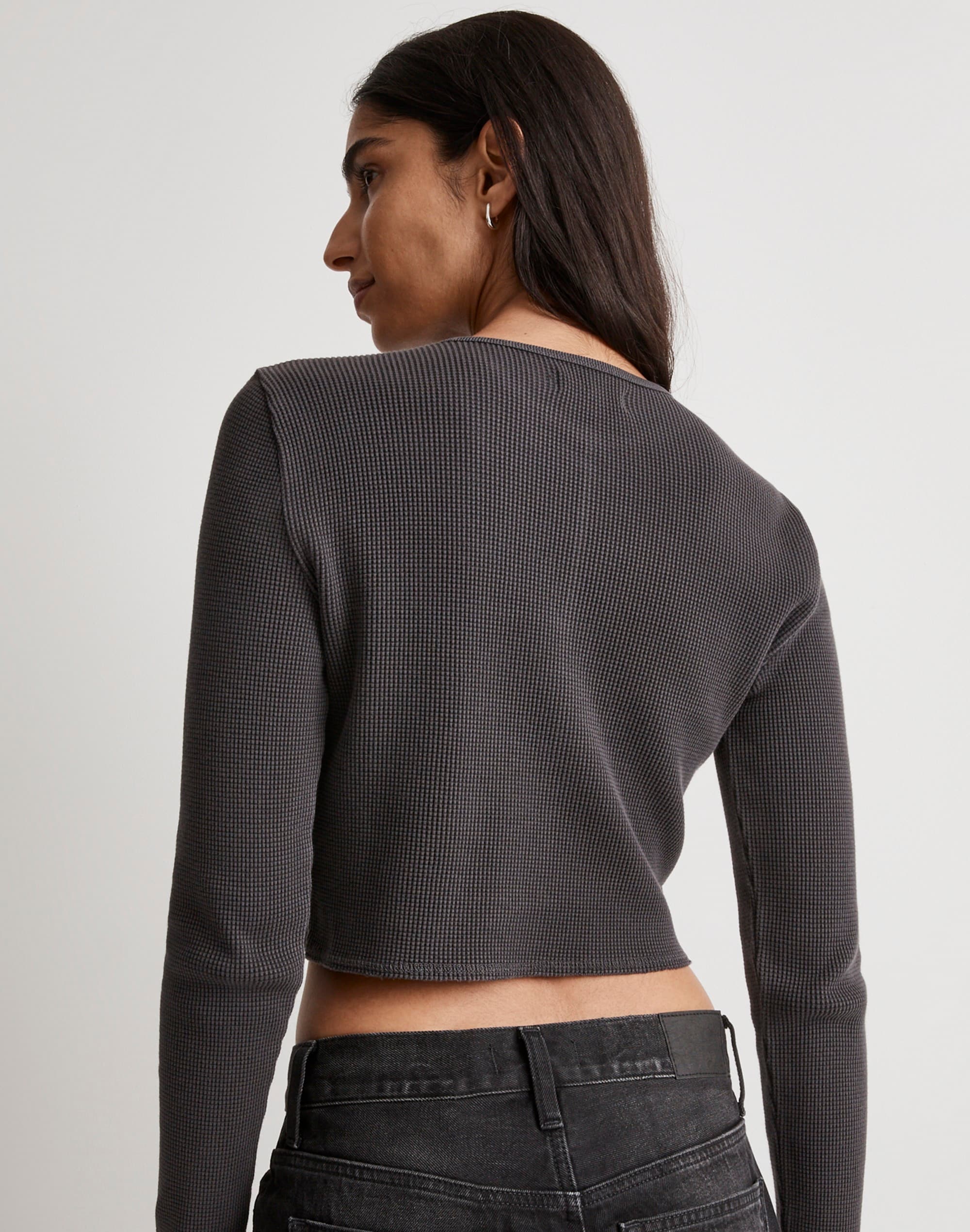 Waffle Knit Crewneck Crop Tee