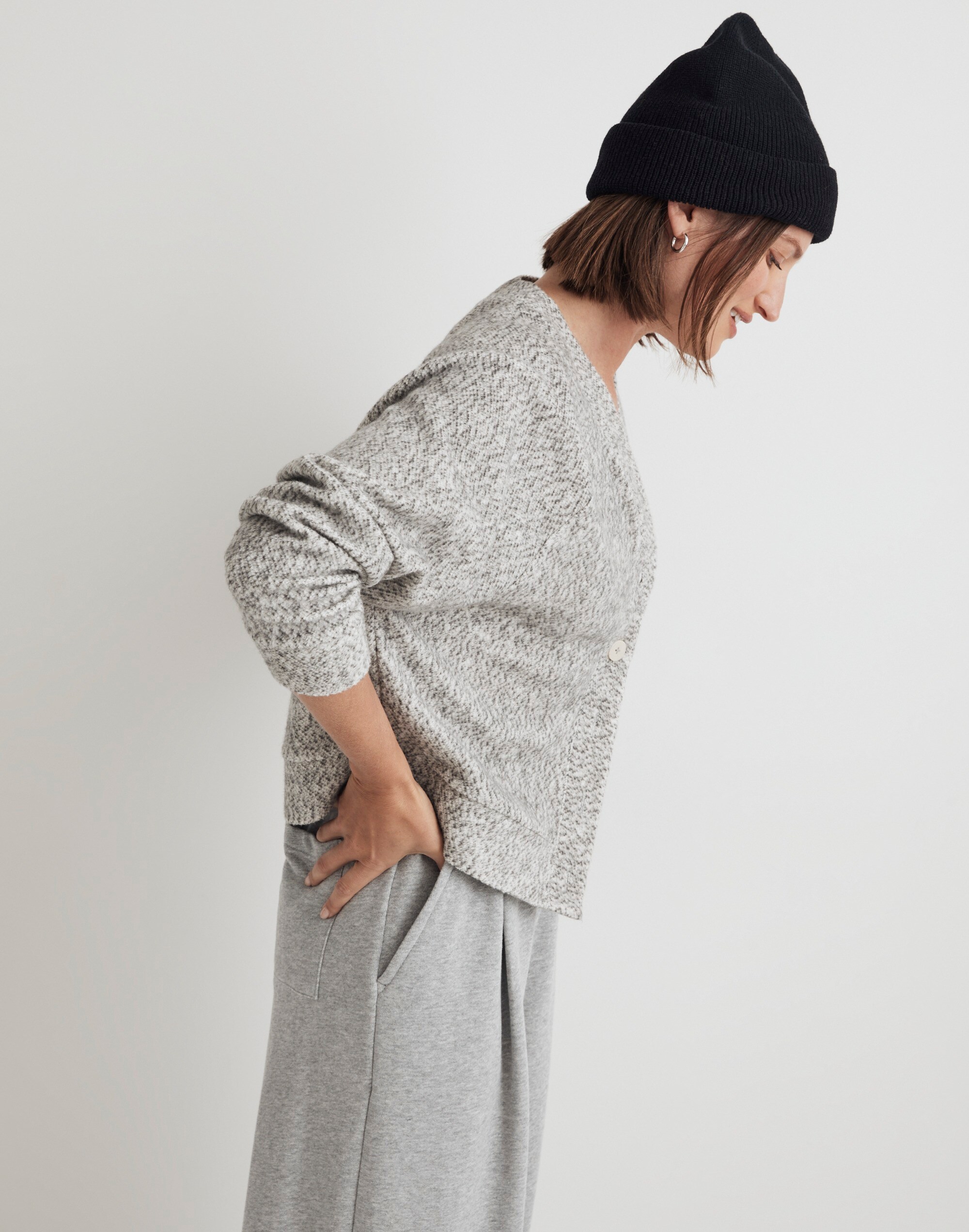 Brushed Boucl&eacute; Raglan-Sleeve Cardigan