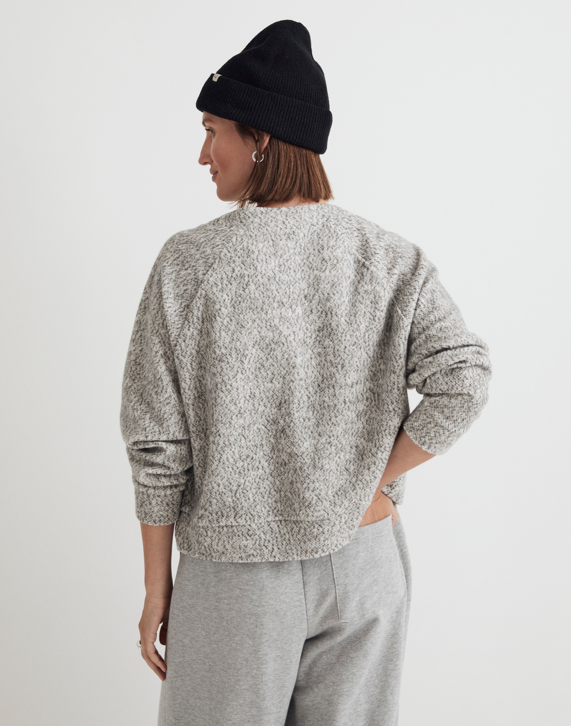 Brushed Boucl&eacute; Raglan-Sleeve Cardigan
