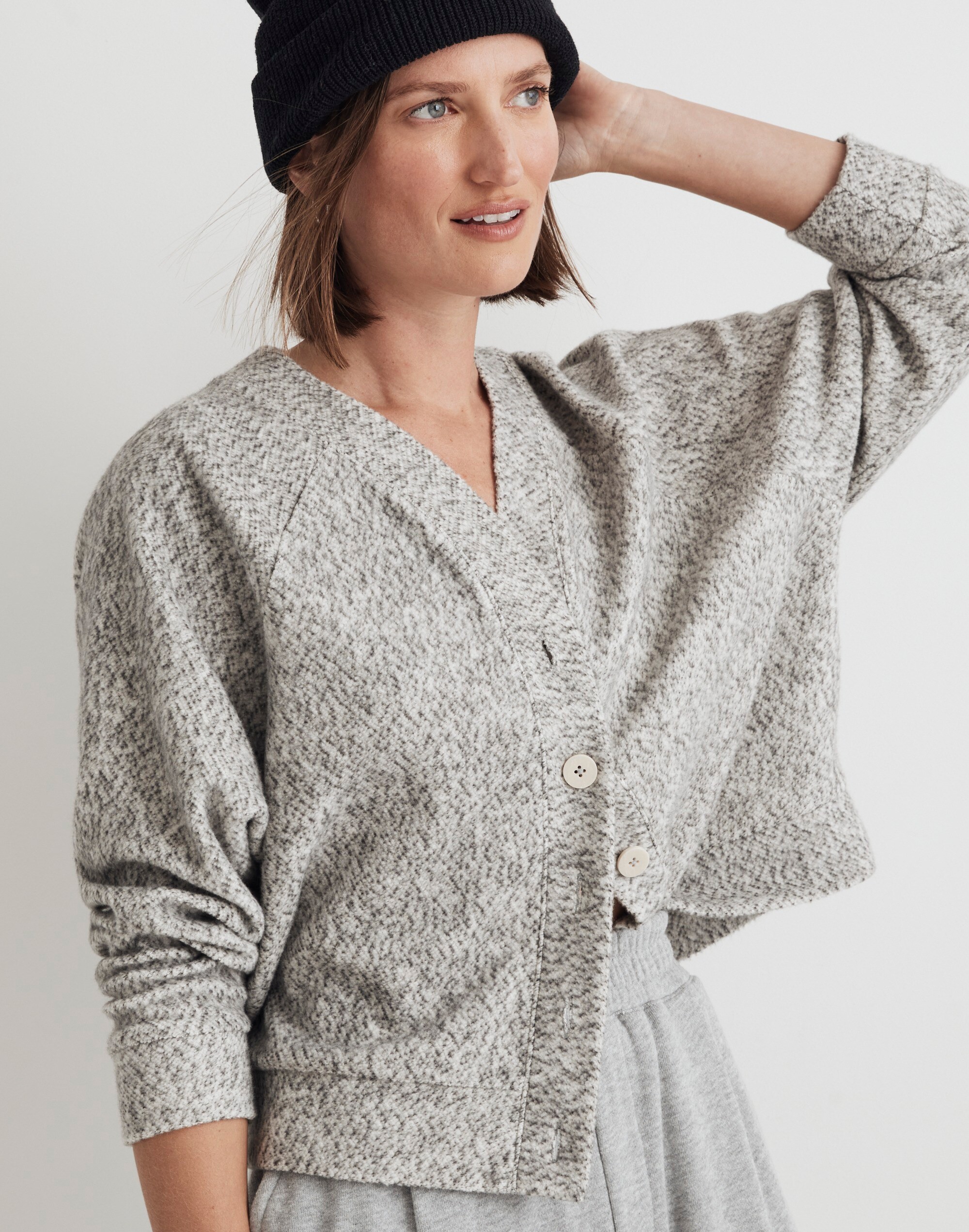 Brushed Boucl&eacute; Raglan-Sleeve Cardigan
