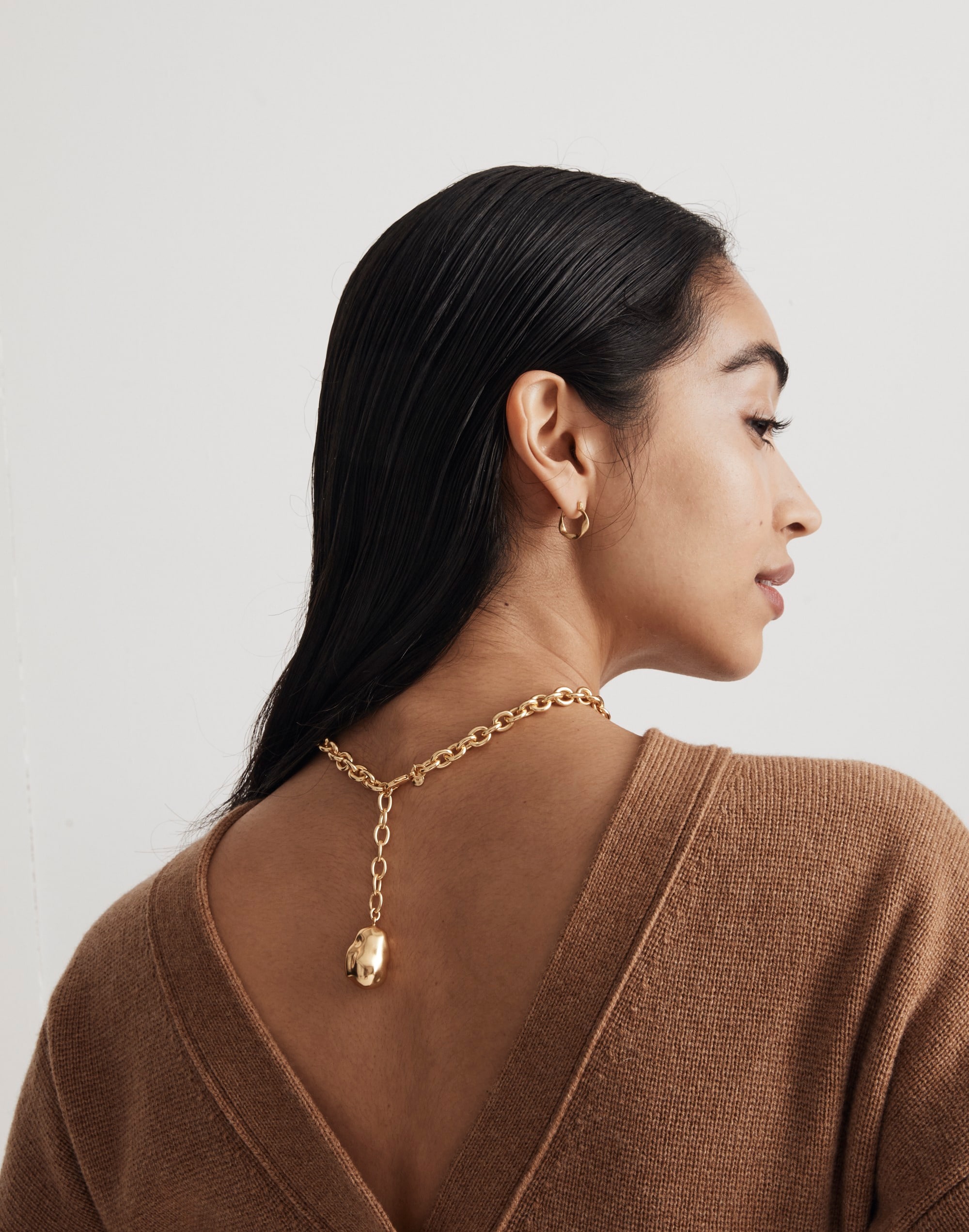 Casted Pearl Chunky Chain Lariat Necklace