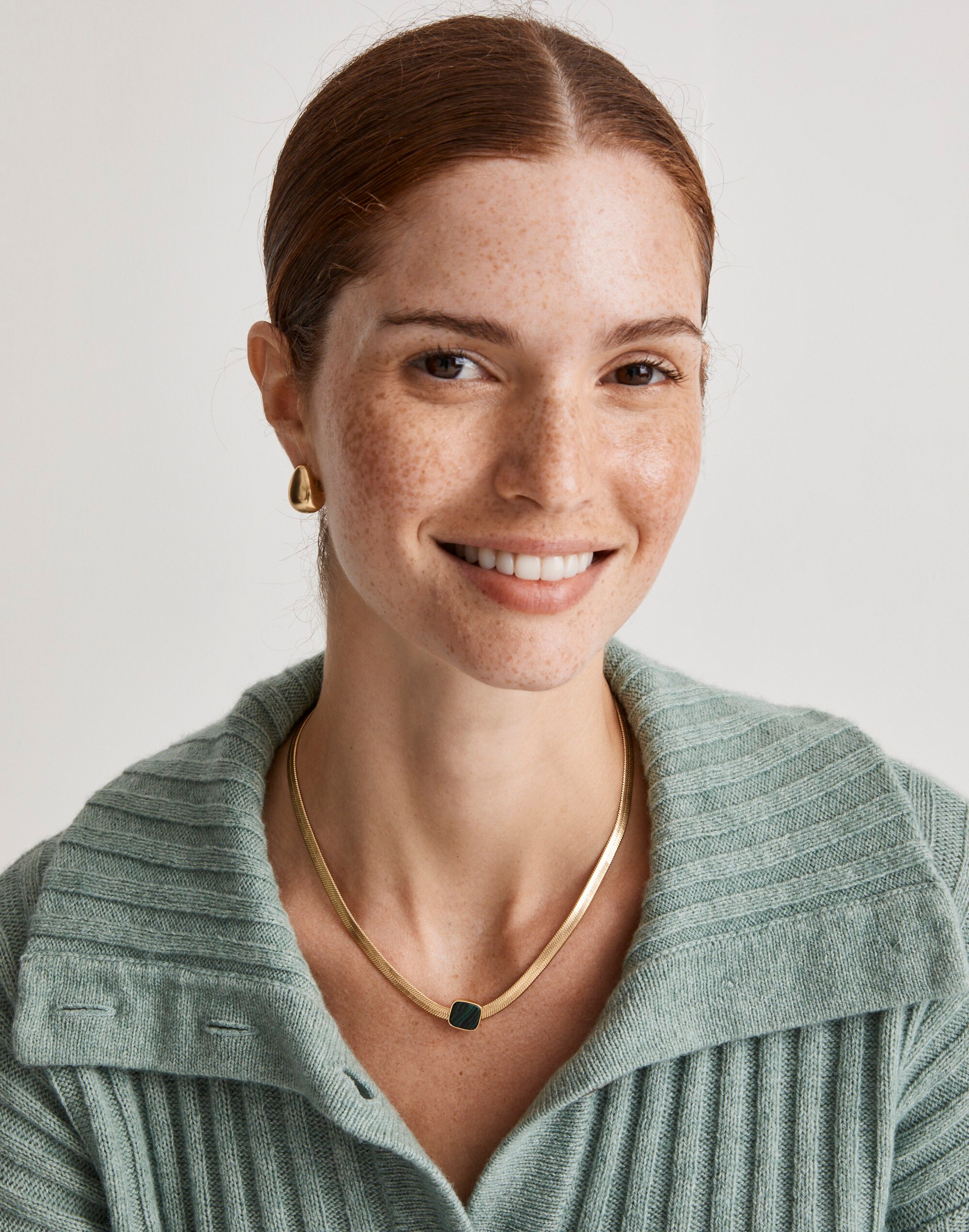 Stone Collection Green Tiger Eye Herringbone Chain Necklace