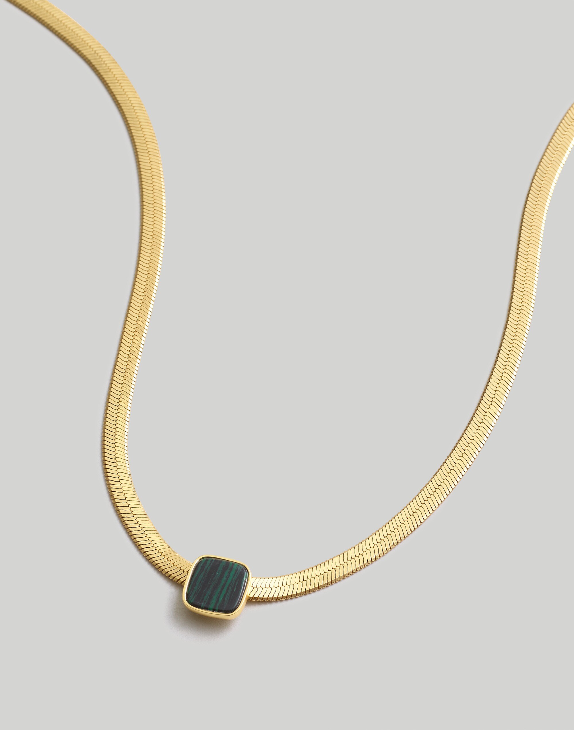 Stone Collection Green Tiger Eye Herringbone Chain Necklace