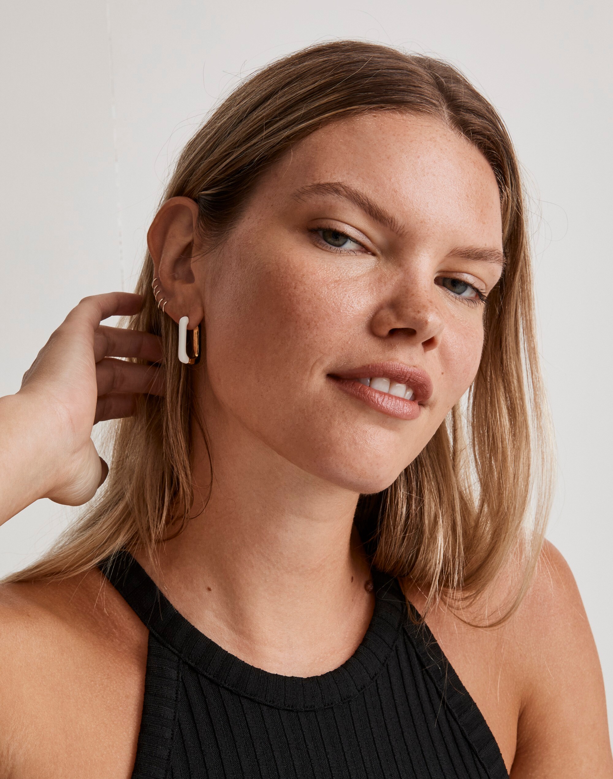 Colorblock Enamel Carabiner Hoop Earrings