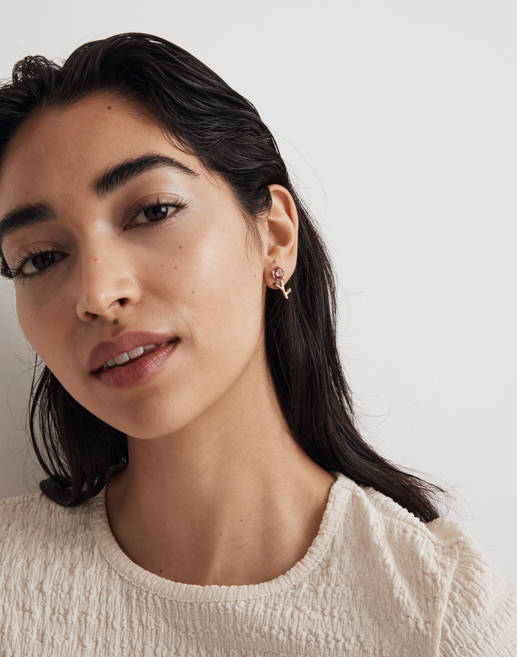 Enamel Rose Front-Back Earrings