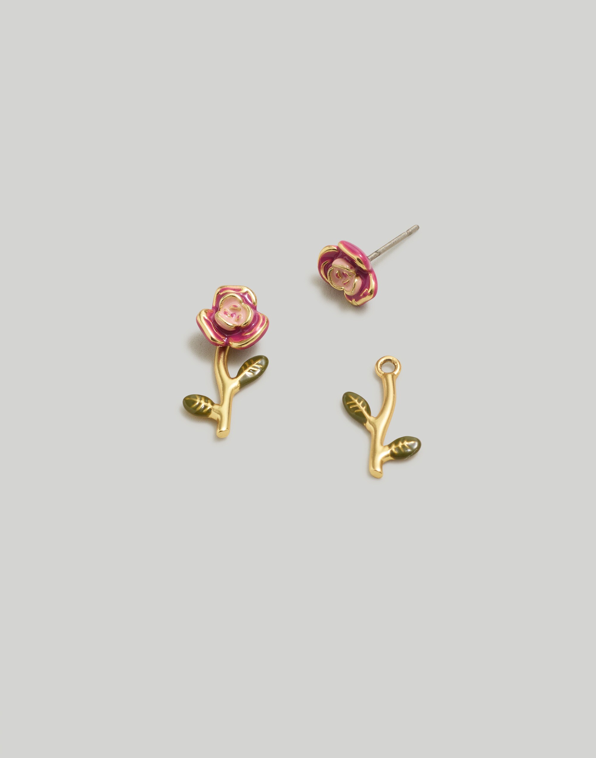 Enamel Rose Front-Back Earrings