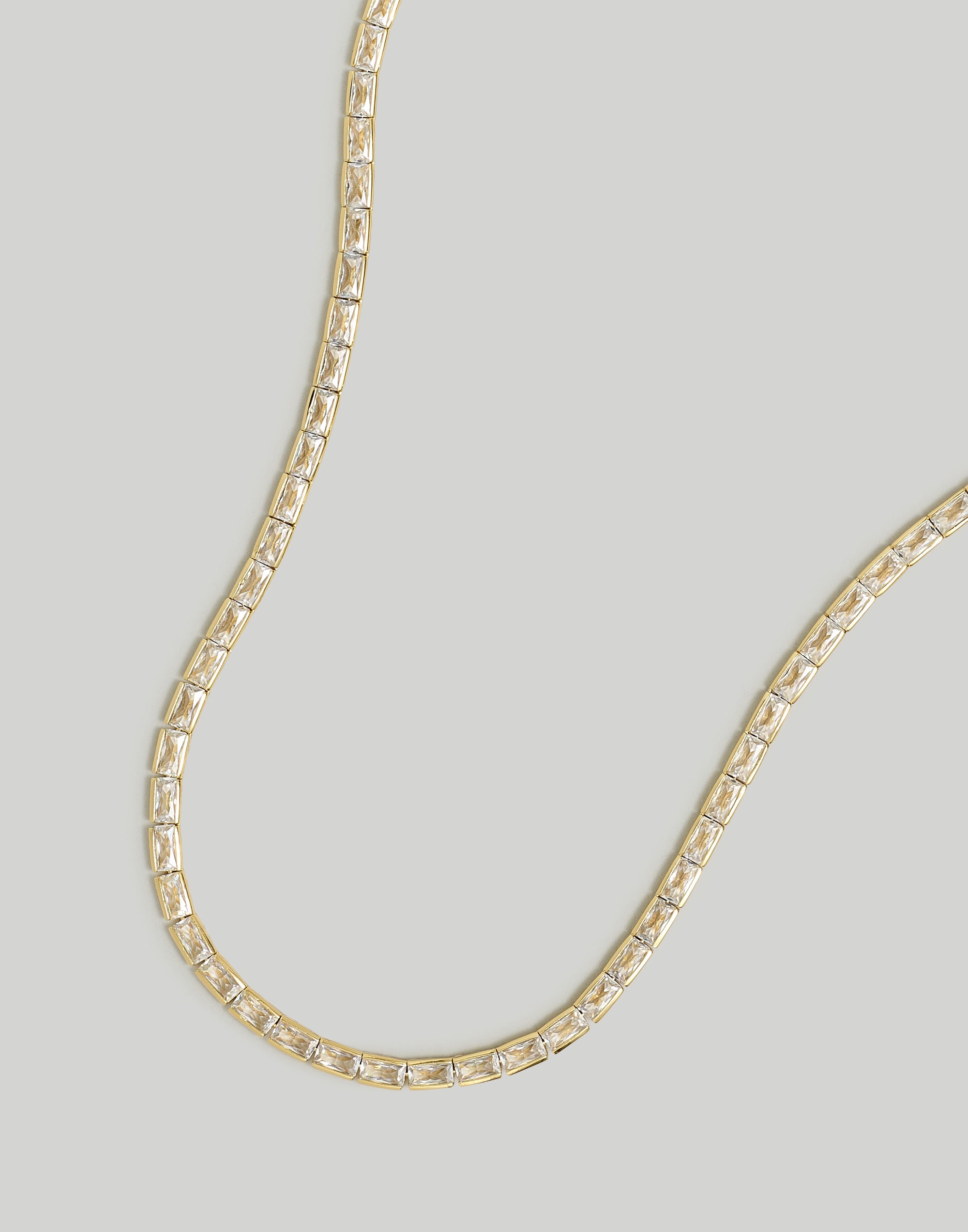 Mw The Tennis Collection Baguette Crystal Necklace In Pale Gold