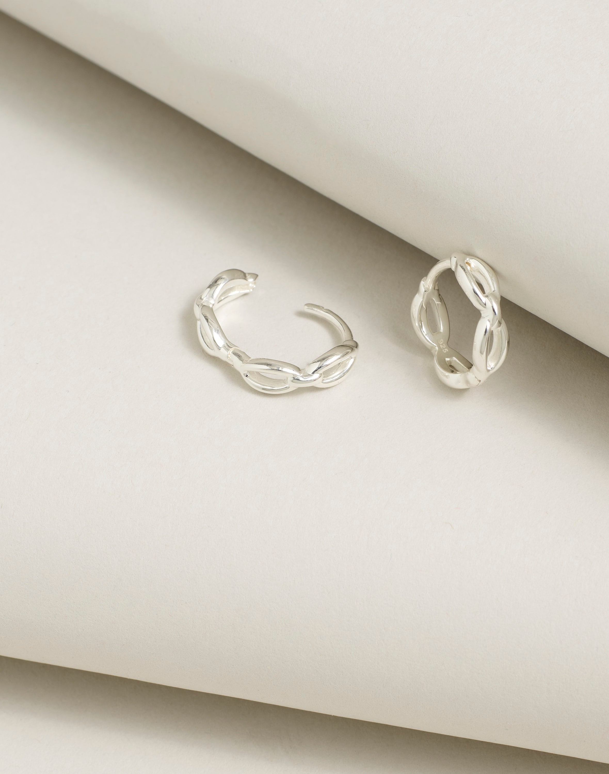 Mw Delicate Collection Demi-fine Watch Chain Huggie Hoop Earrings In Sterling Silver